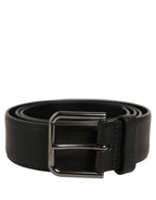 Dolce & Gabbana Black Calf Leather Classic Silver Buckle Belt