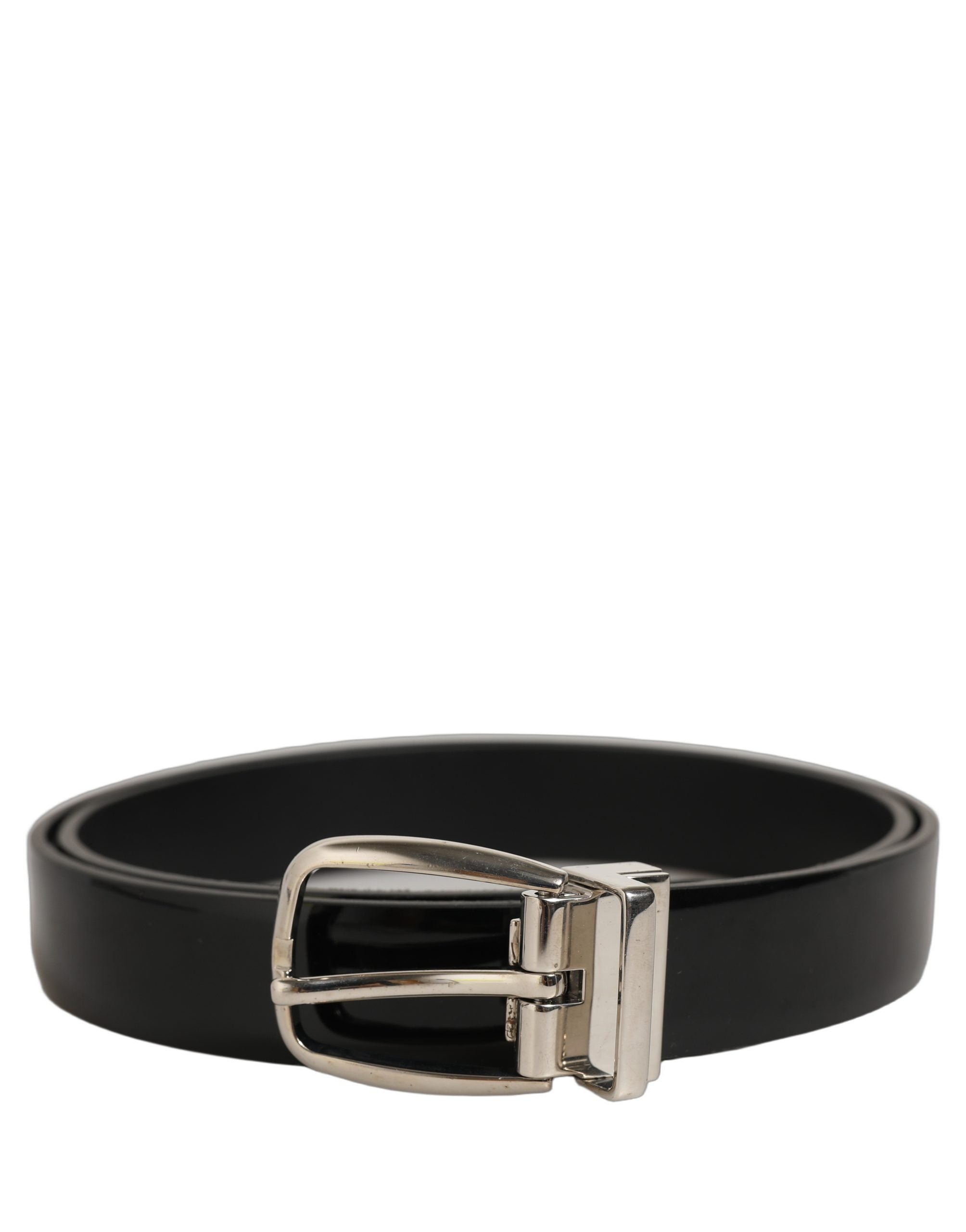 Dolce & Gabbana Black Classic Leather Silver Tone Buckle Belt
