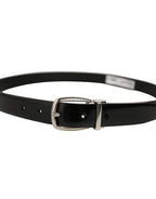 Dolce & Gabbana Black Classic Leather Silver Tone Buckle Belt