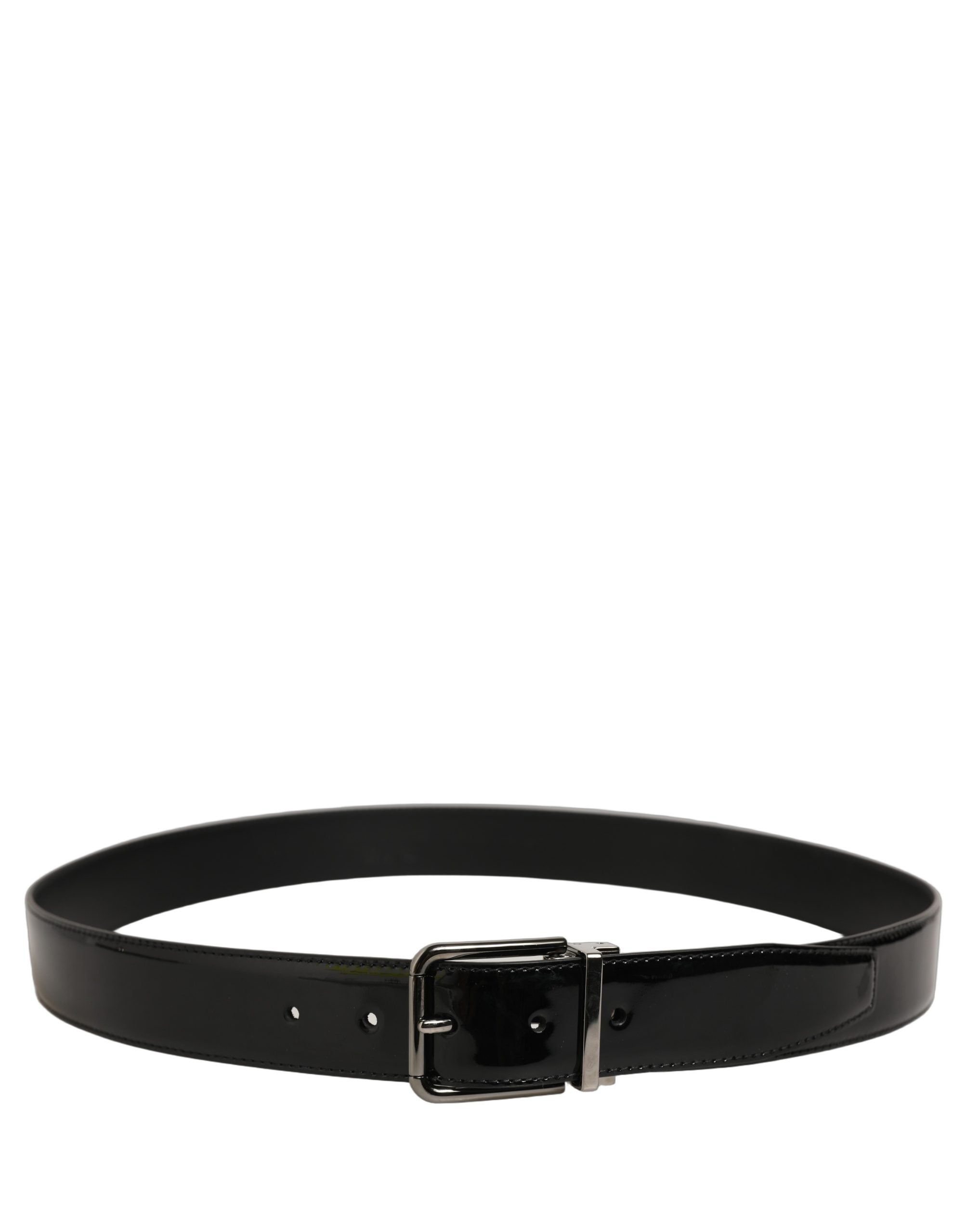 Dolce & Gabbana Black Patent Leather Silver Metal Buckle Belt