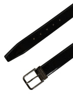 Dolce & Gabbana Black Patent Leather Silver Metal Buckle Belt