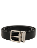 Dolce & Gabbana Black Leather Silver Tone Metal Buckle Belt