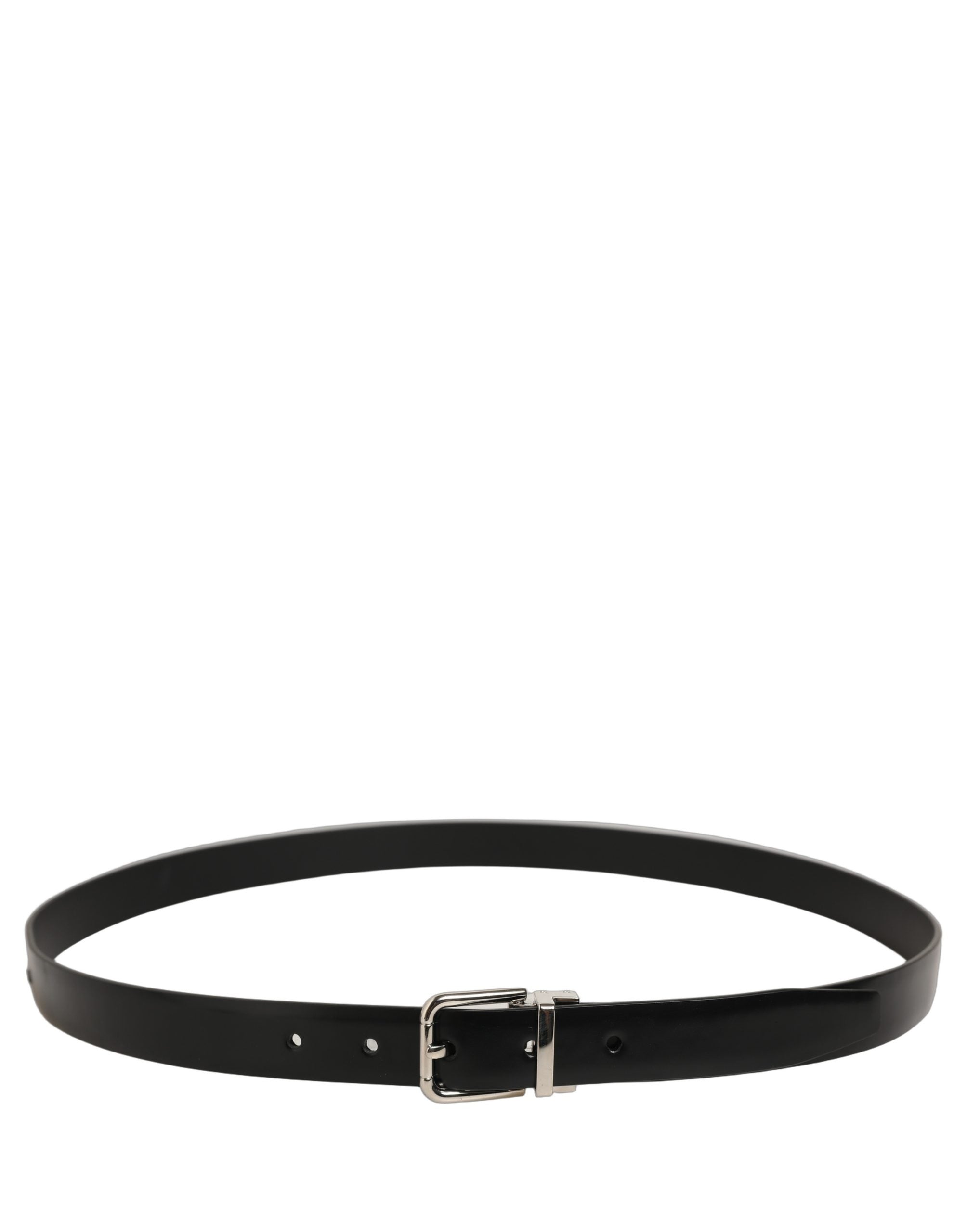 Dolce & Gabbana Black Leather Silver Tone Metal Buckle Belt