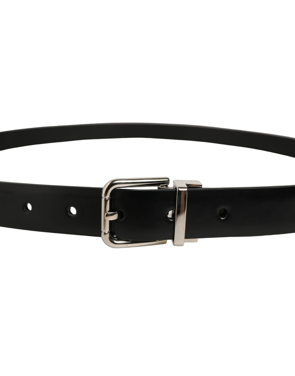 Dolce & Gabbana Black Leather Silver Tone Metal Buckle Belt