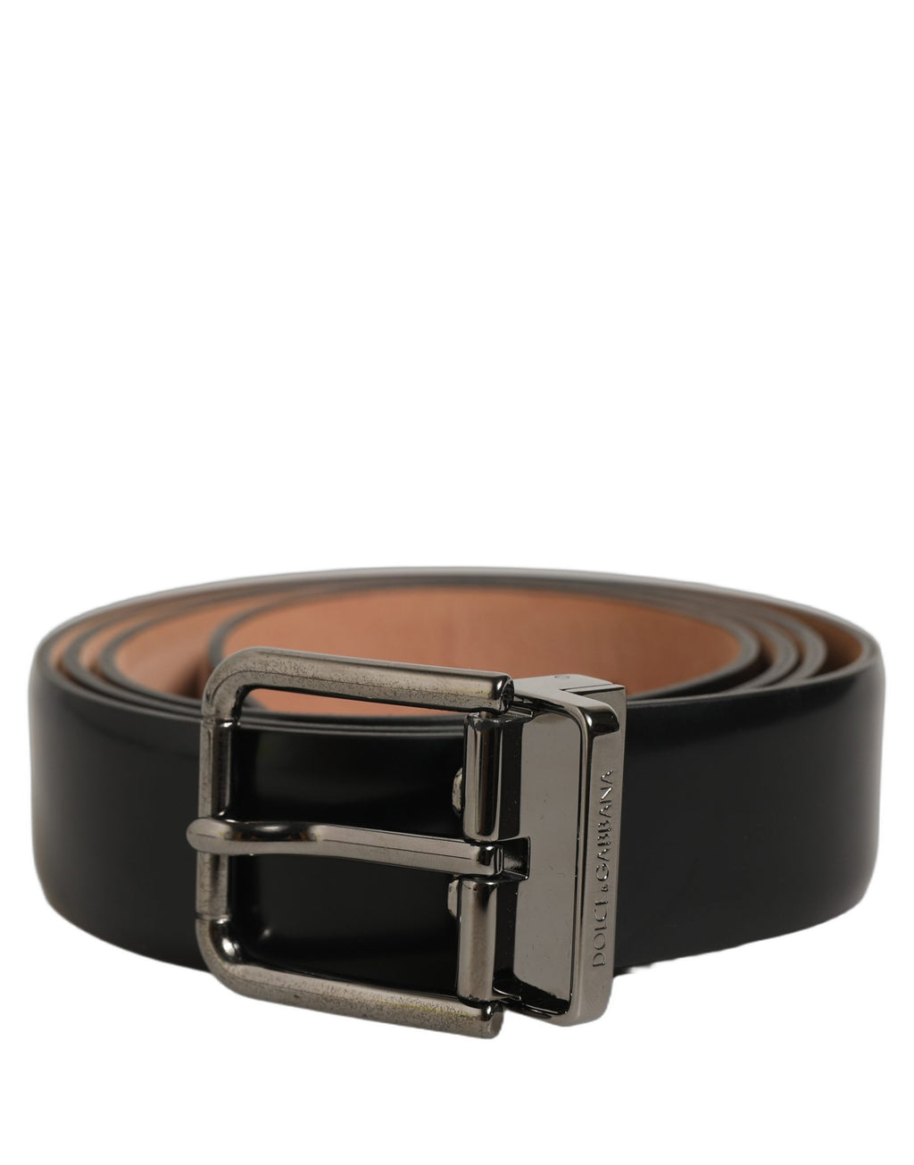Dolce & Gabbana Black Calf Leather Silver Metal Buckle Belt