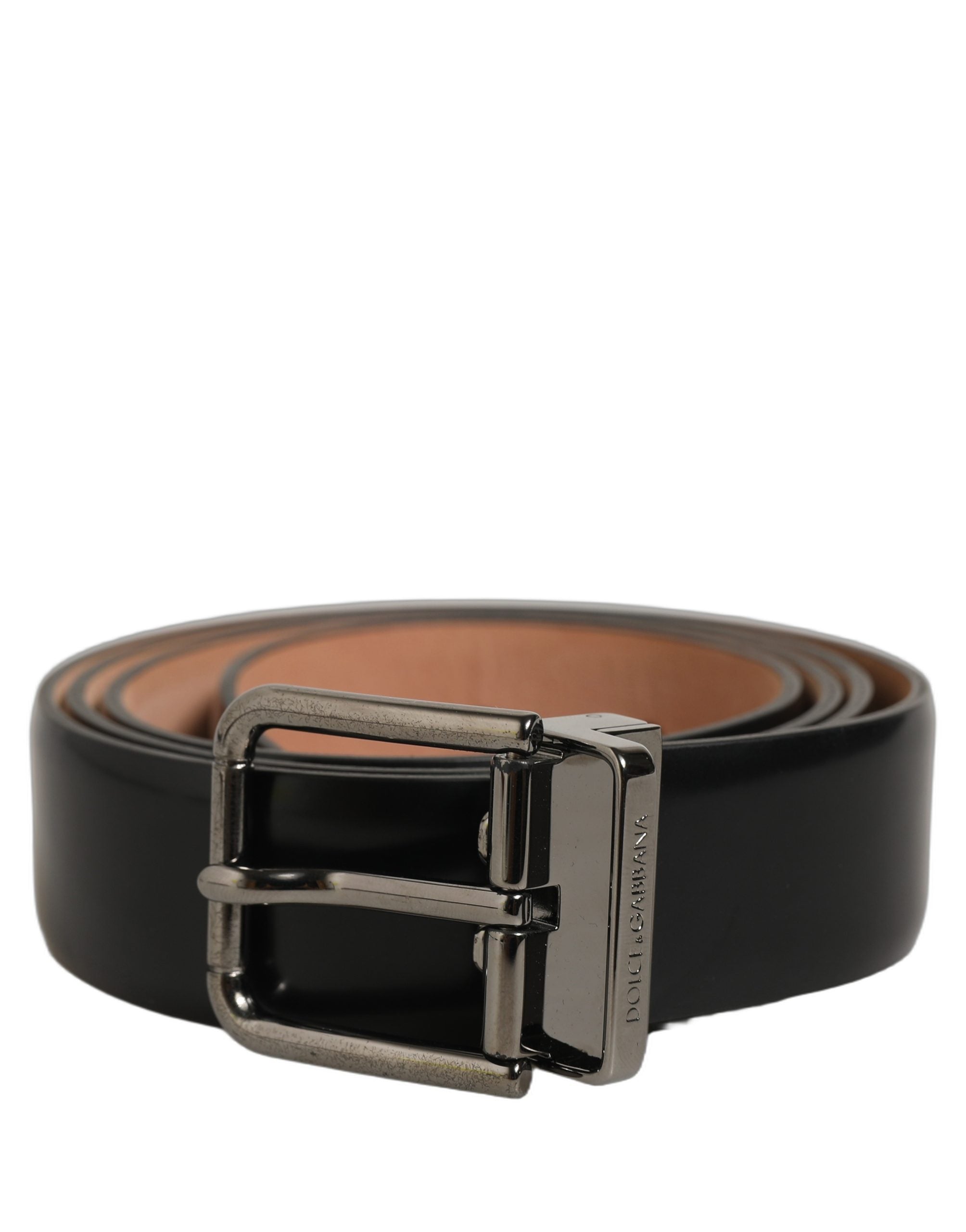 Dolce & Gabbana Black Calf Leather Silver Metal Buckle Belt