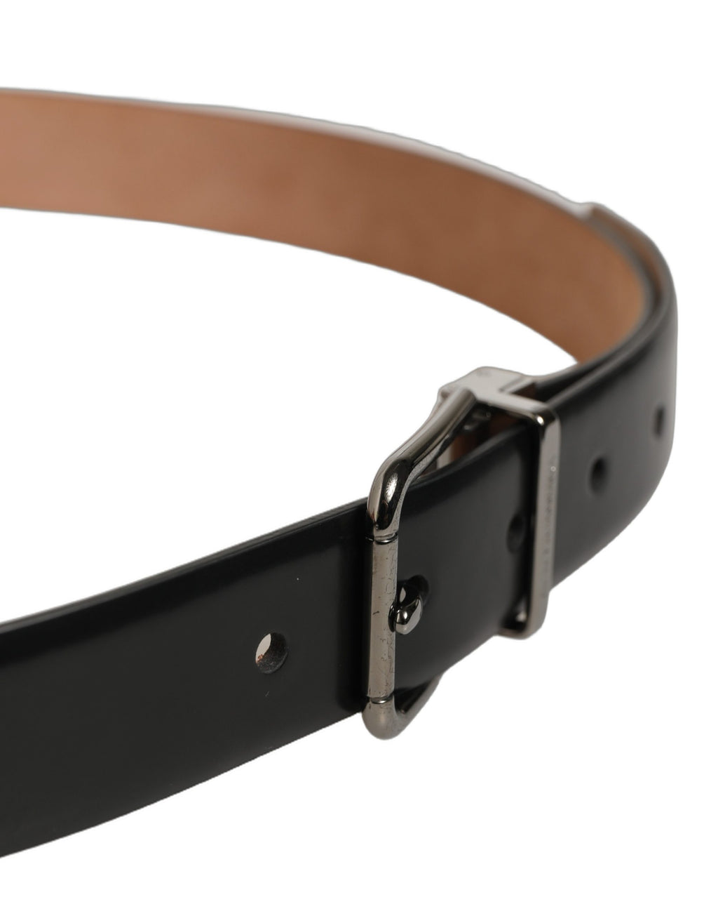 Dolce & Gabbana Black Calf Leather Silver Metal Buckle Belt