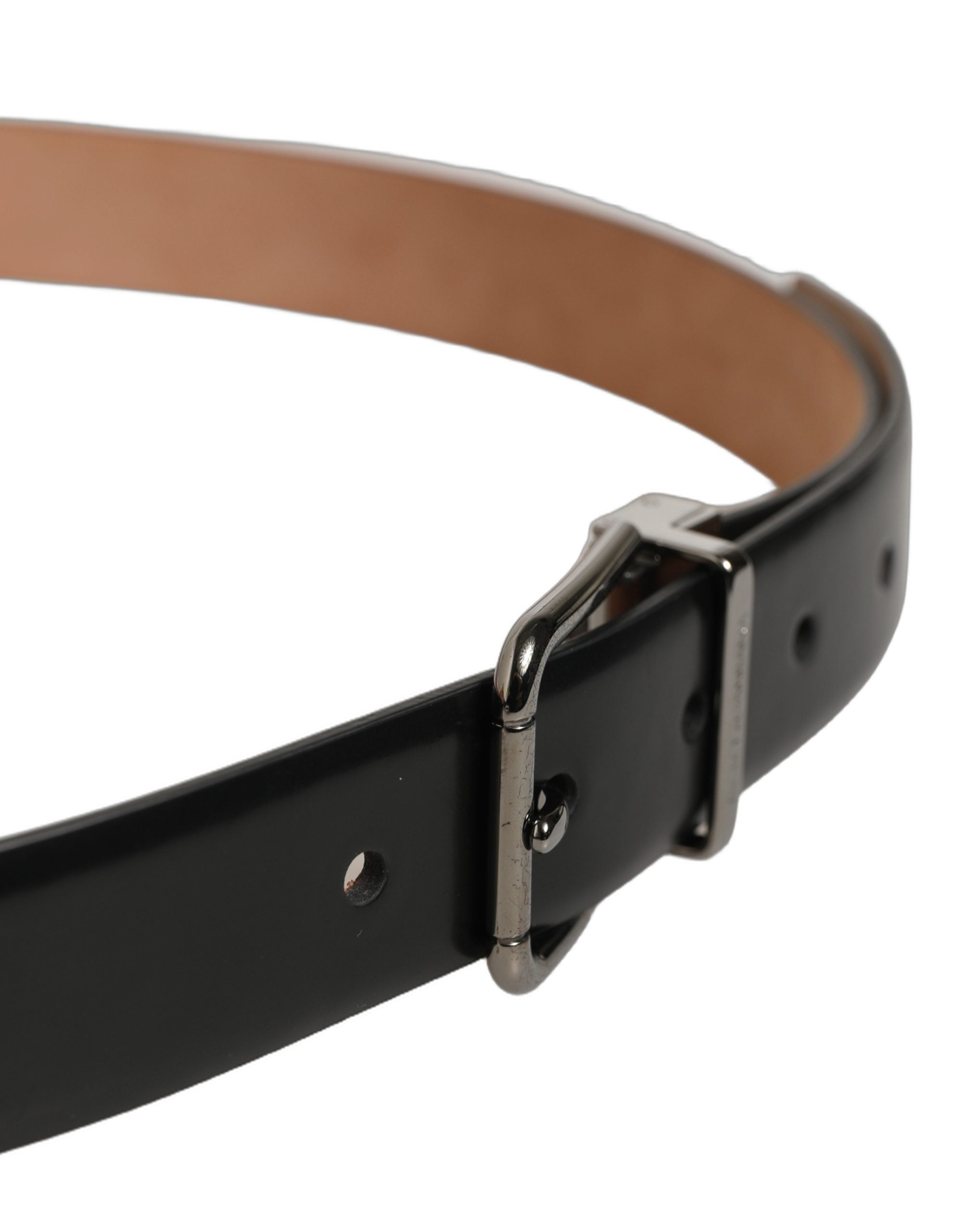 Dolce & Gabbana Black Calf Leather Silver Metal Buckle Belt