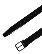 Dolce & Gabbana Black Calf Leather Silver Metal Buckle Belt
