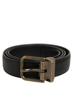 Dolce & Gabbana Men Black Calf Leather Gold Metal Buckle Belt
