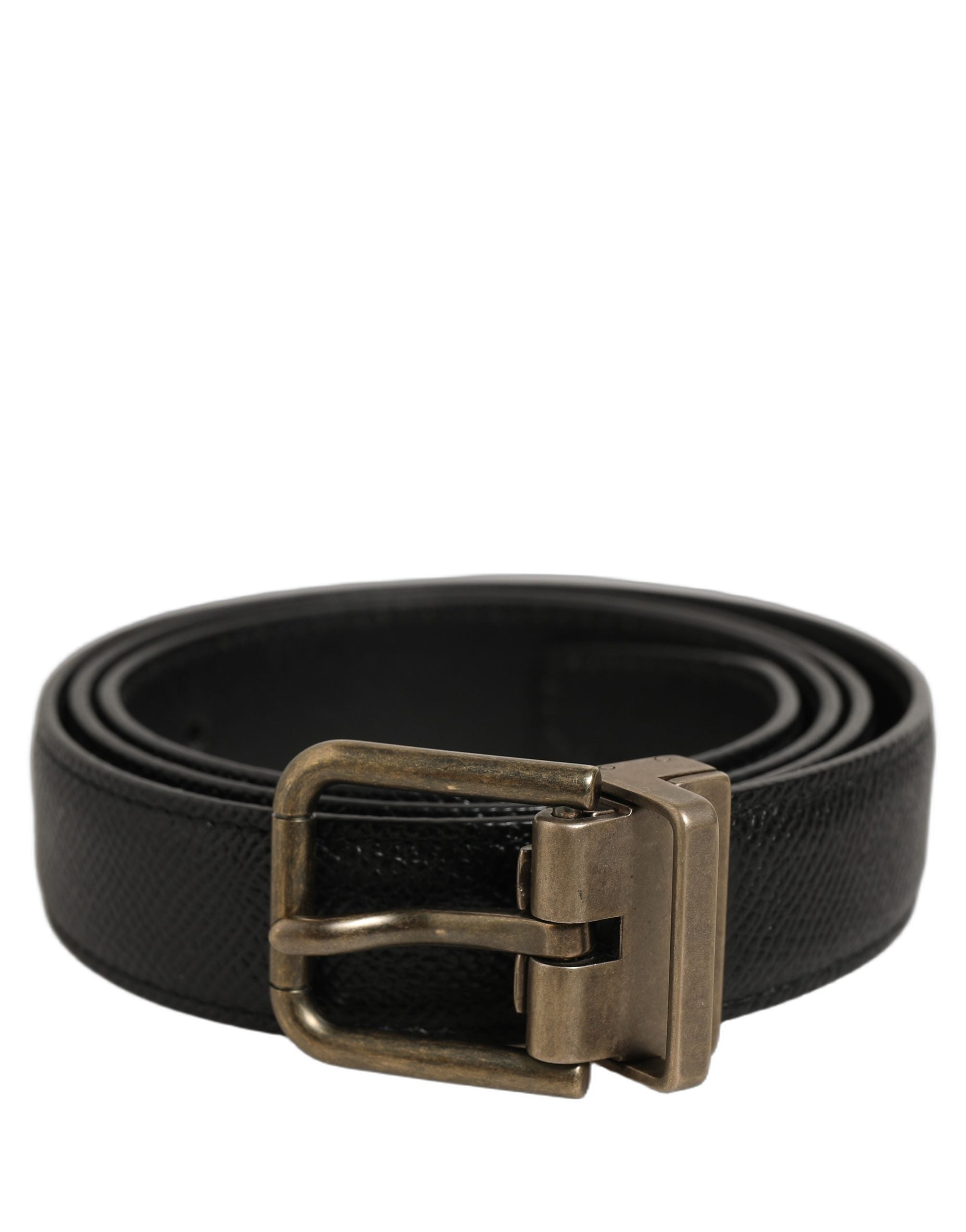 Dolce & Gabbana Men Black Calf Leather Gold Metal Buckle Belt