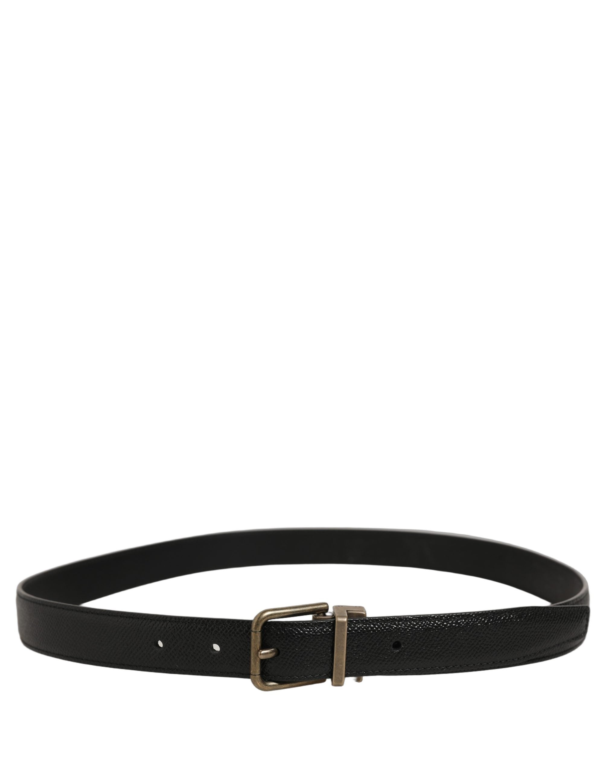 Dolce & Gabbana Men Black Calf Leather Gold Metal Buckle Belt