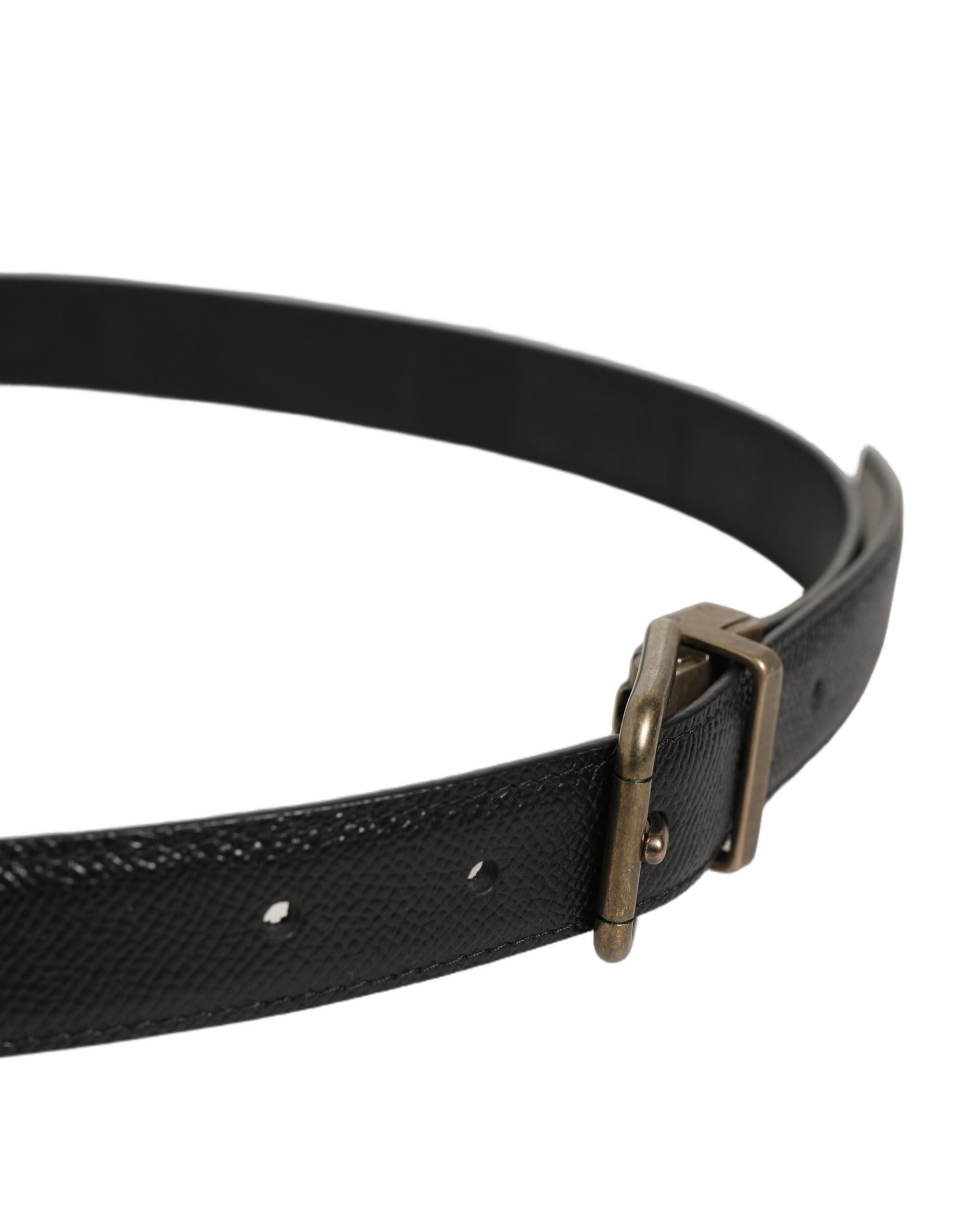 Dolce & Gabbana Men Black Calf Leather Gold Metal Buckle Belt
