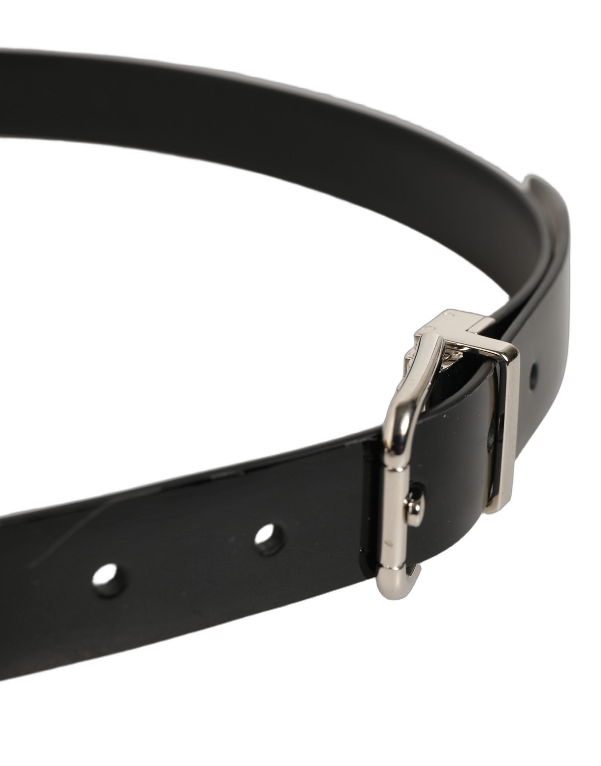 Dolce & Gabbana Black Classic Leather Silver Tone Buckle Belt