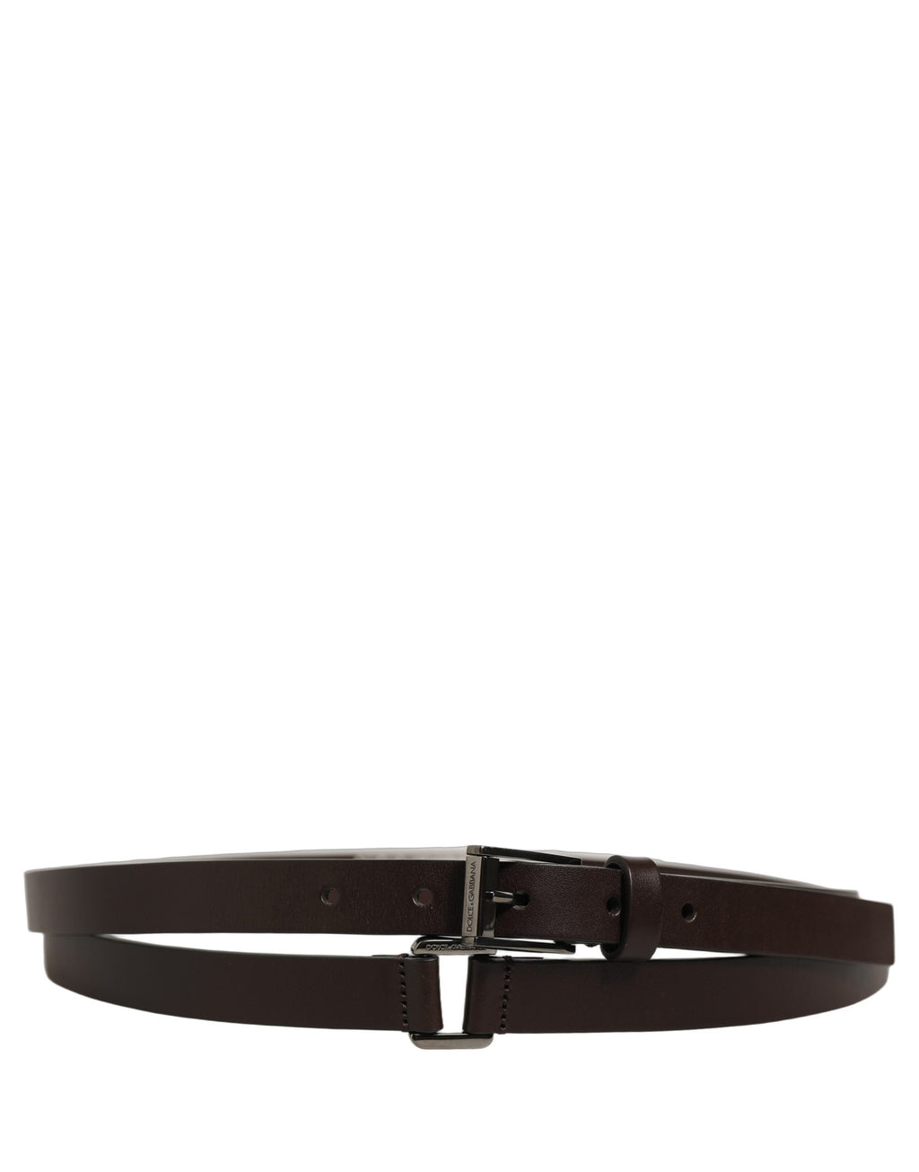 Dolce & Gabbana Brown Leather Double Wrap Metal Buckle Belt