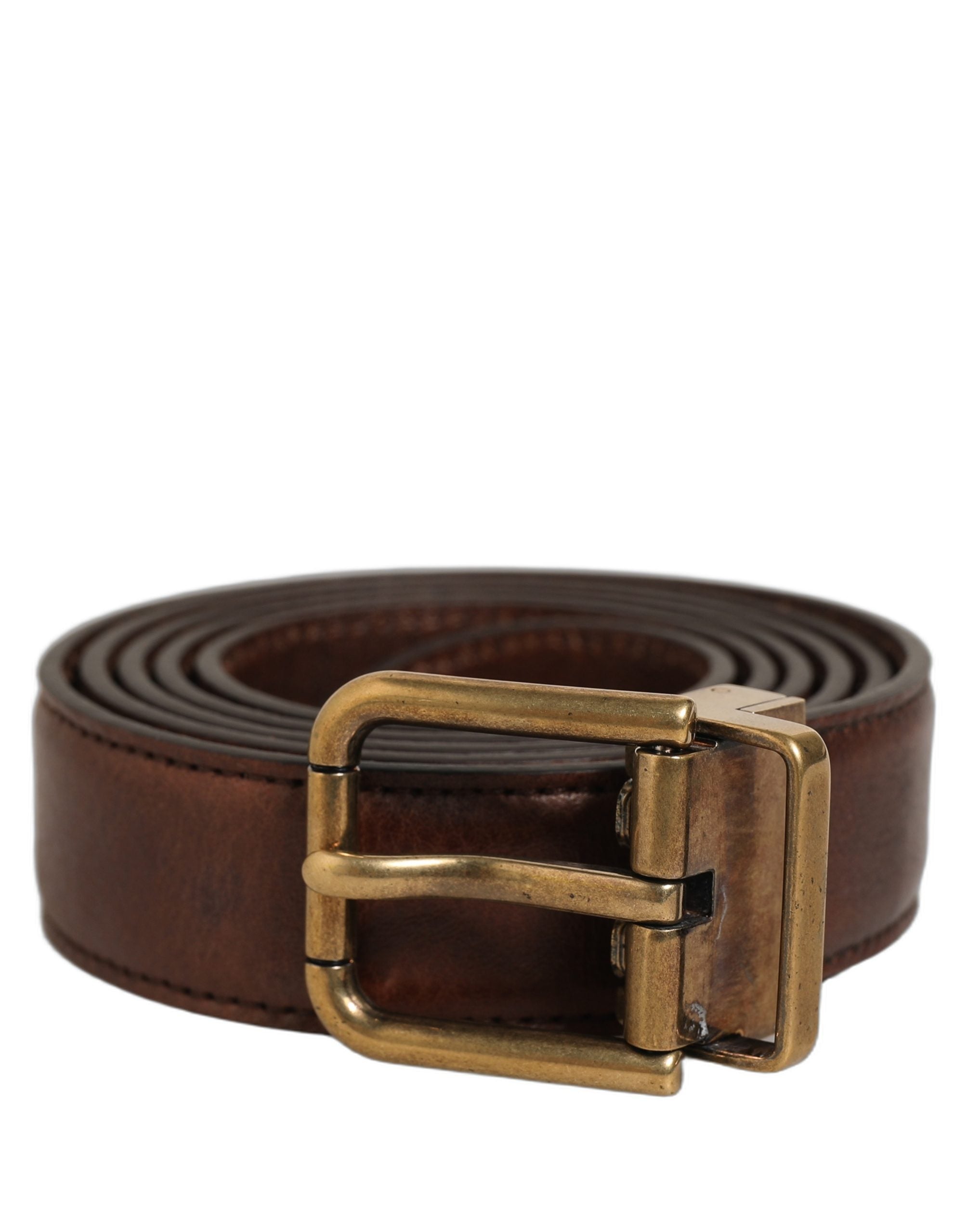 Dolce & Gabbana Brown Leather Gold Tone Metal Buckle Belt