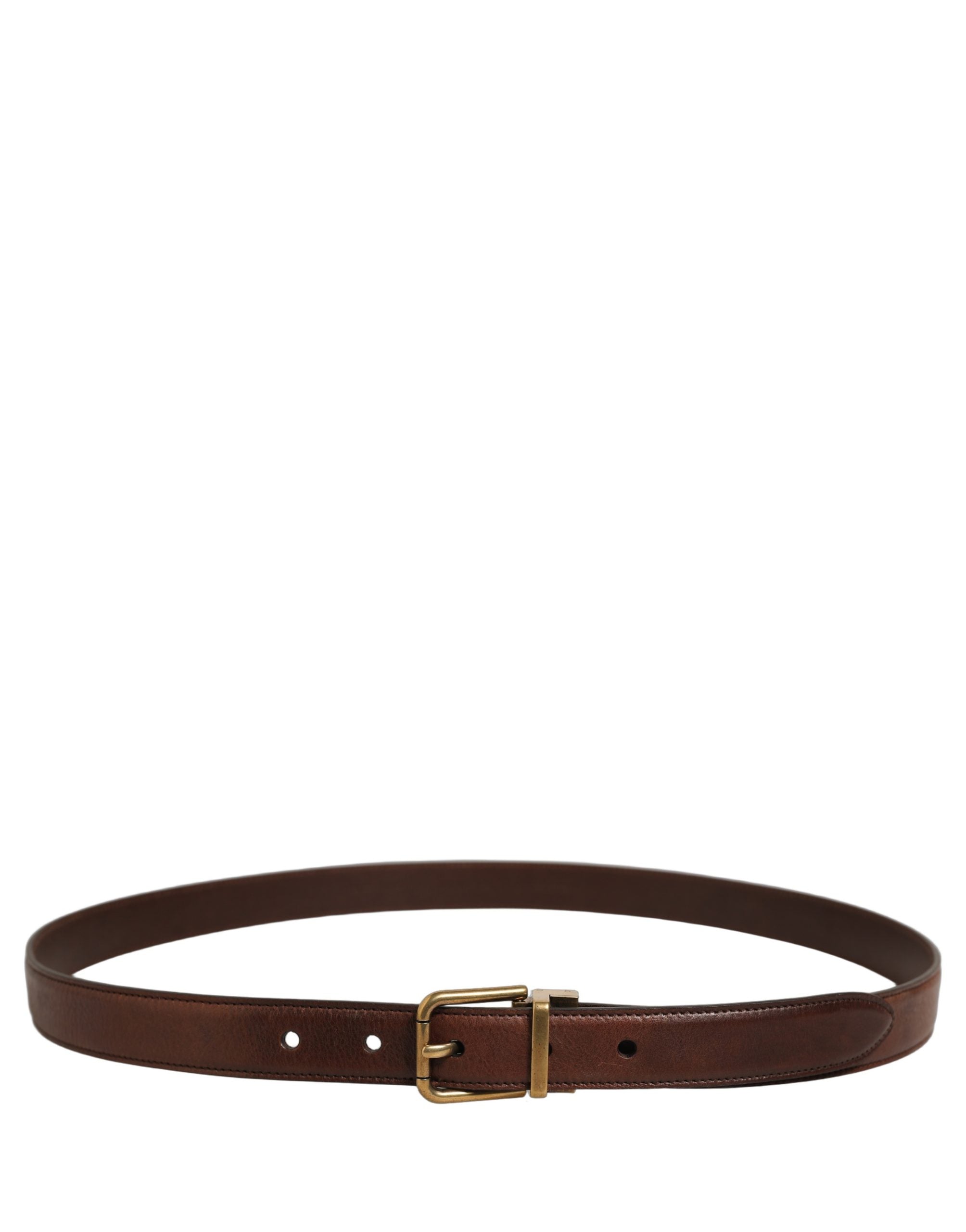 Dolce & Gabbana Brown Leather Gold Tone Metal Buckle Belt