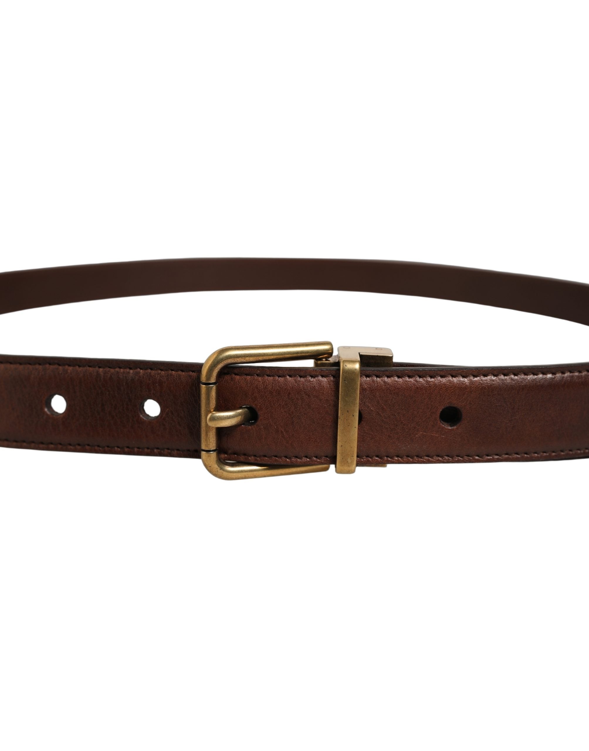 Dolce & Gabbana Brown Leather Gold Tone Metal Buckle Belt