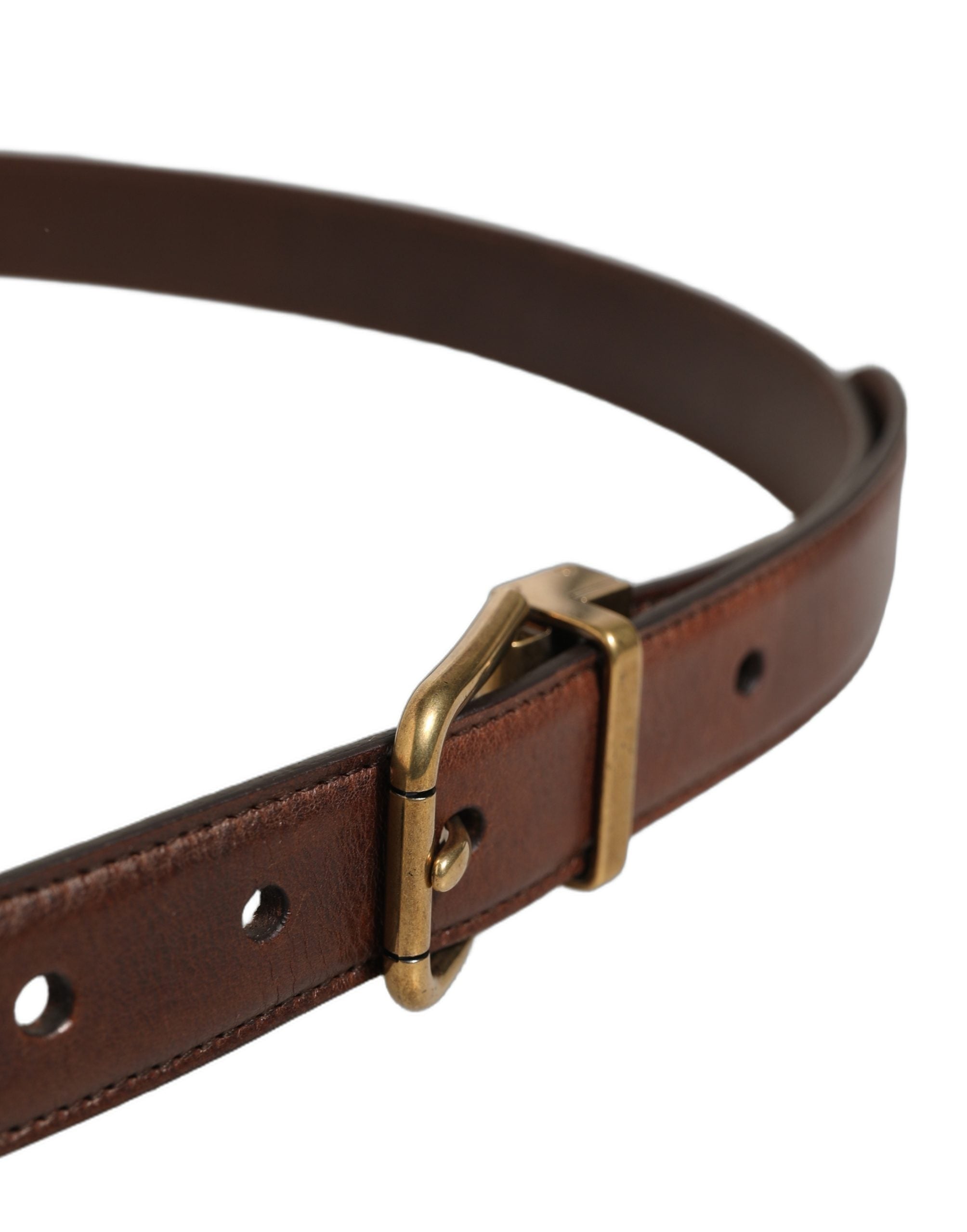 Dolce & Gabbana Brown Leather Gold Tone Metal Buckle Belt