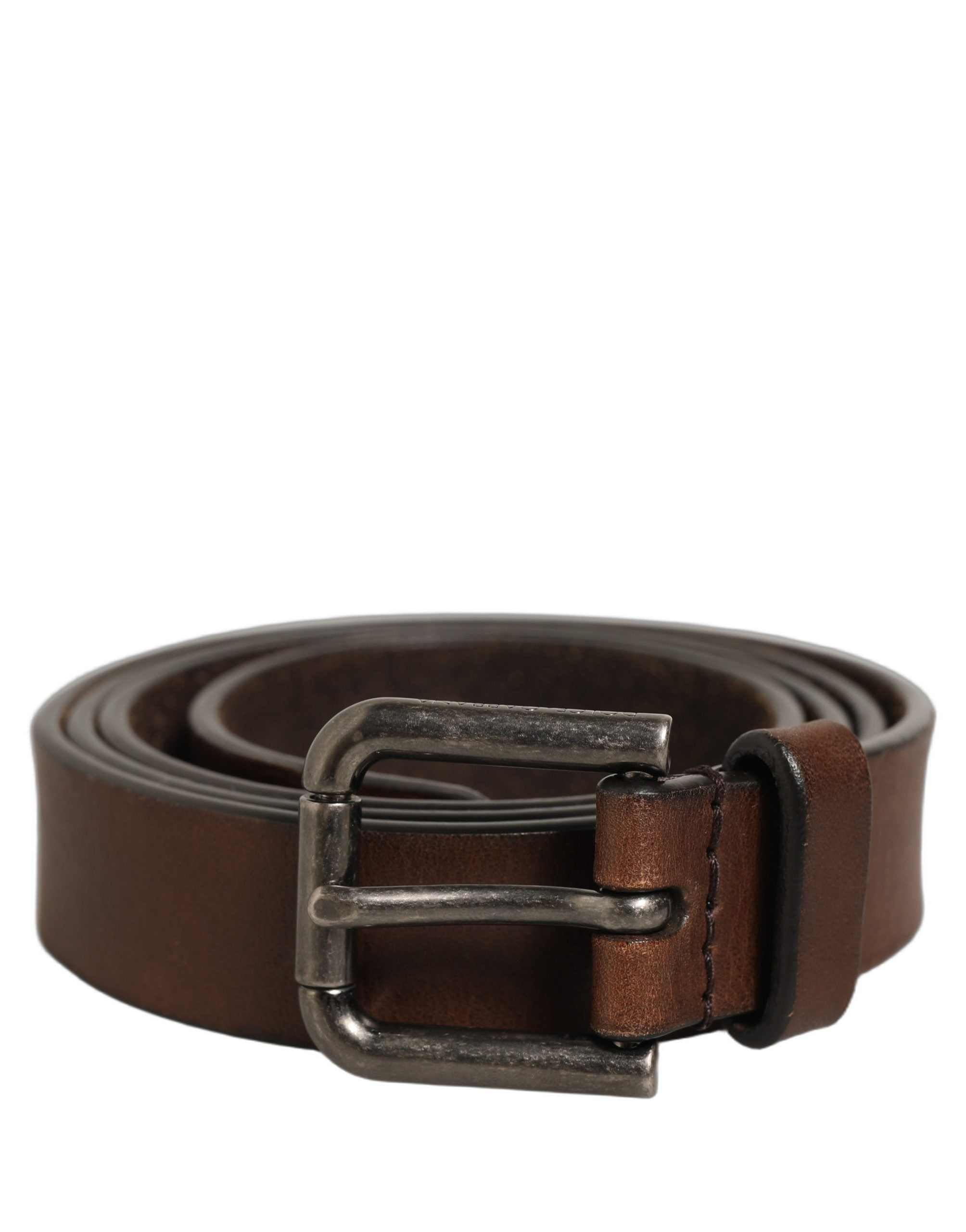 Dolce & Gabbana Brown Leather Silver Tone Metal Buckle Belt