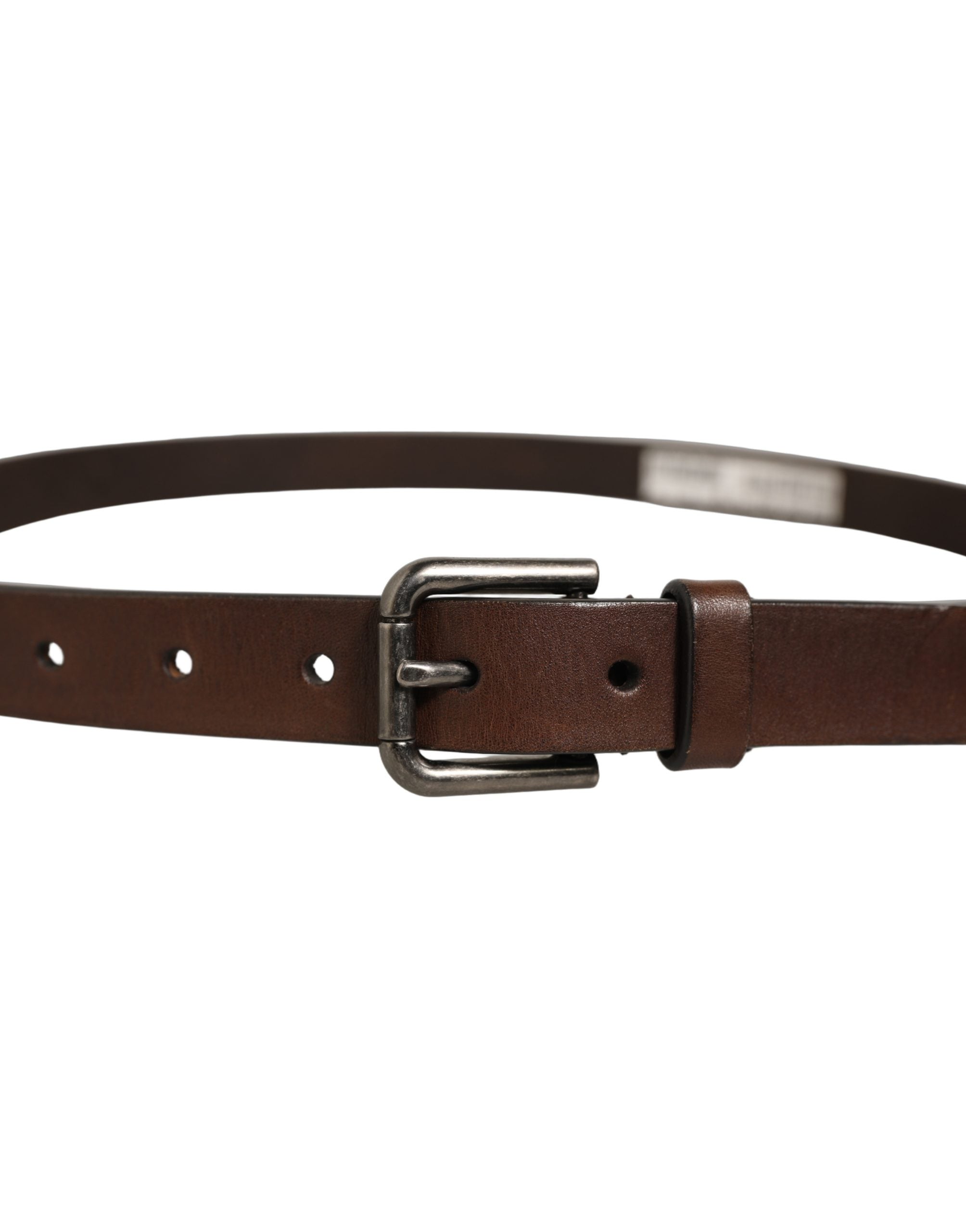Dolce & Gabbana Brown Leather Silver Tone Metal Buckle Belt