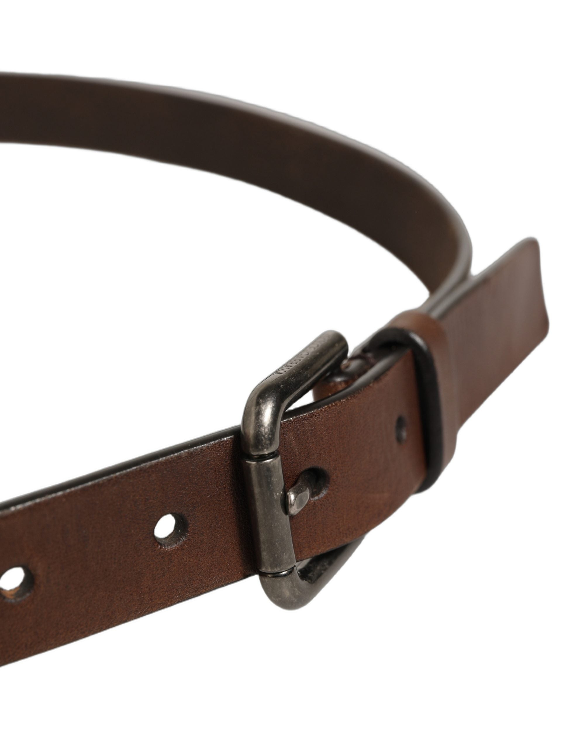 Dolce & Gabbana Brown Leather Silver Tone Metal Buckle Belt