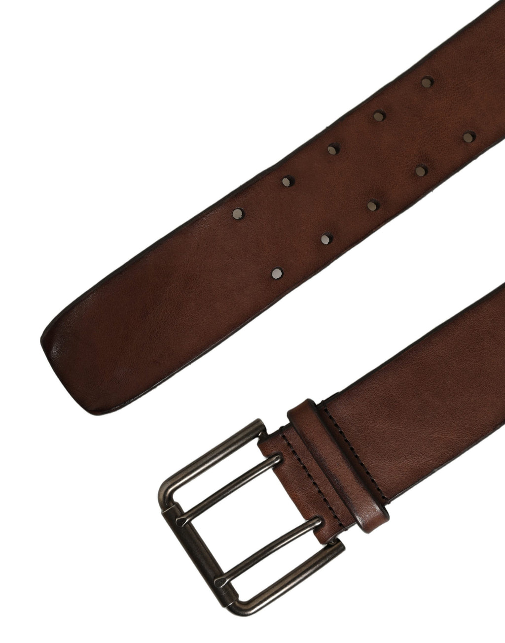 Dolce & Gabbana Belt Brown Leather Double Prong Metal Buckle