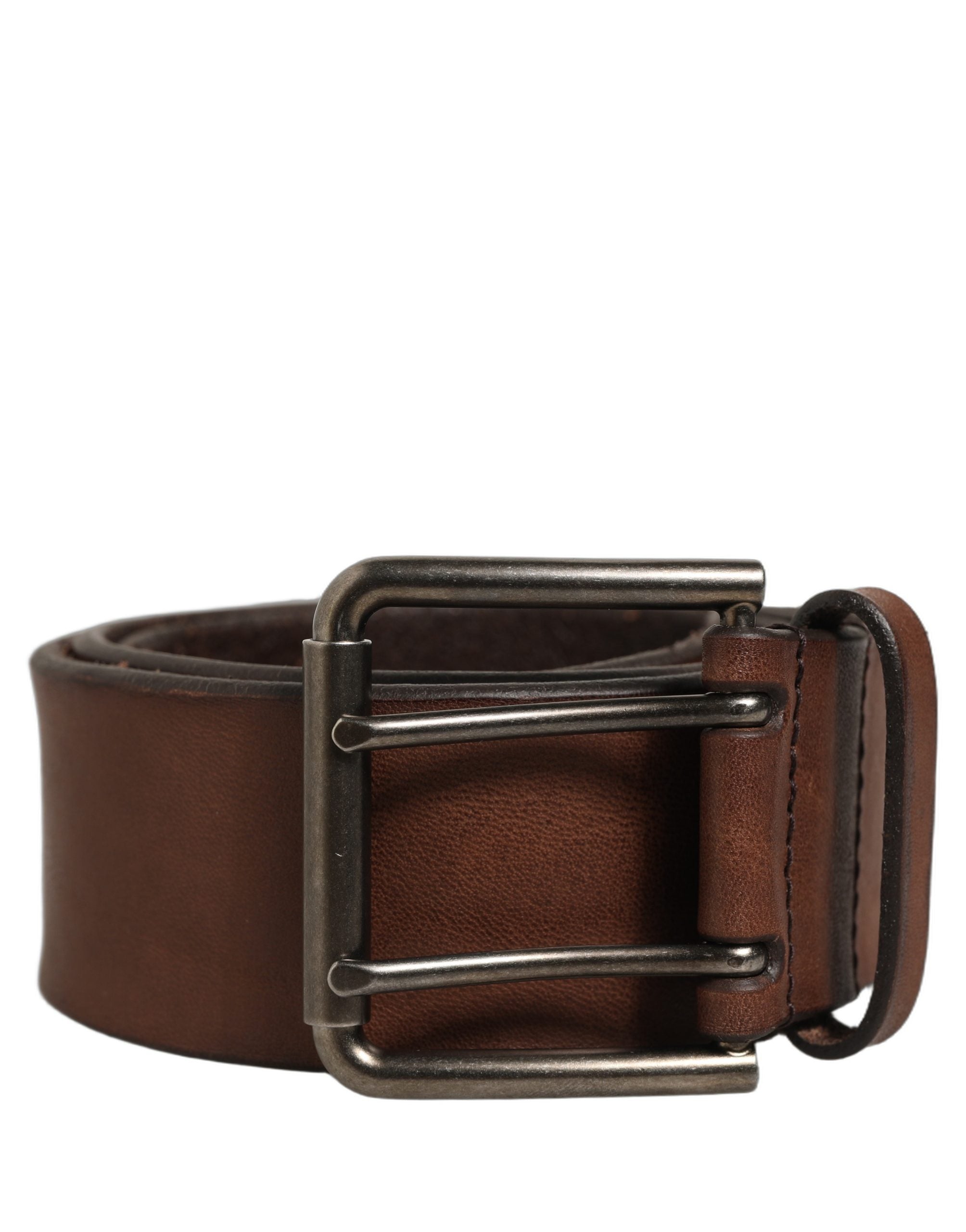 Dolce & Gabbana Belt Brown Leather Double Prong Metal Buckle