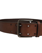 Dolce & Gabbana Belt Brown Leather Double Prong Metal Buckle