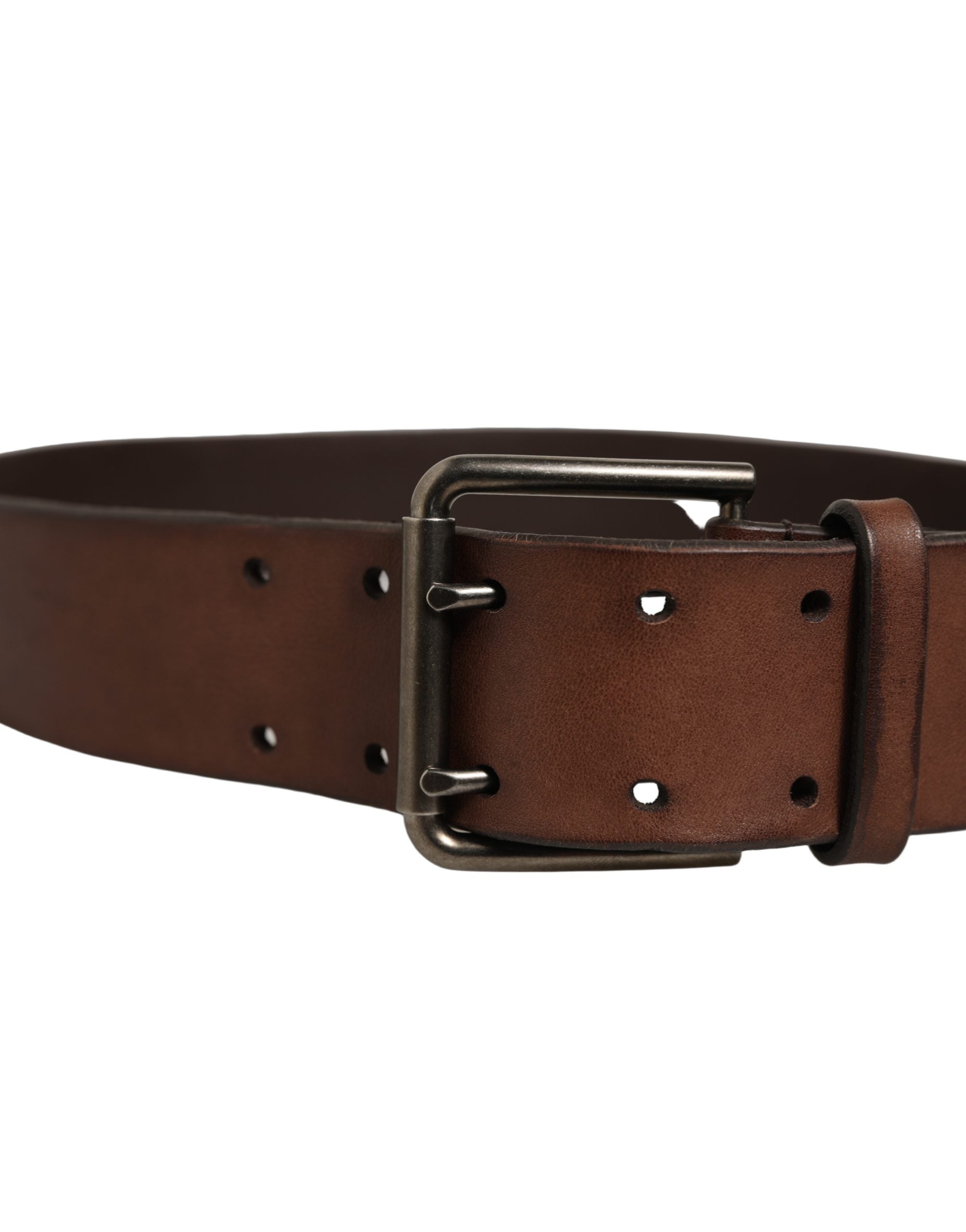 Dolce & Gabbana Belt Brown Leather Double Prong Metal Buckle