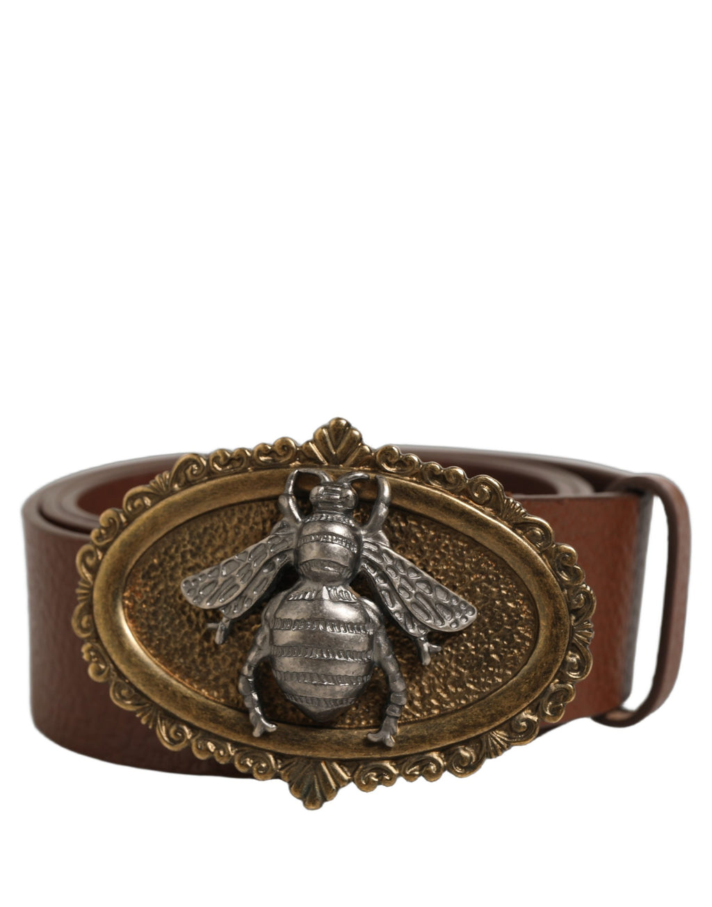 Dolce & Gabbana Brown Leather Bee Accent Metal Buckle Belt