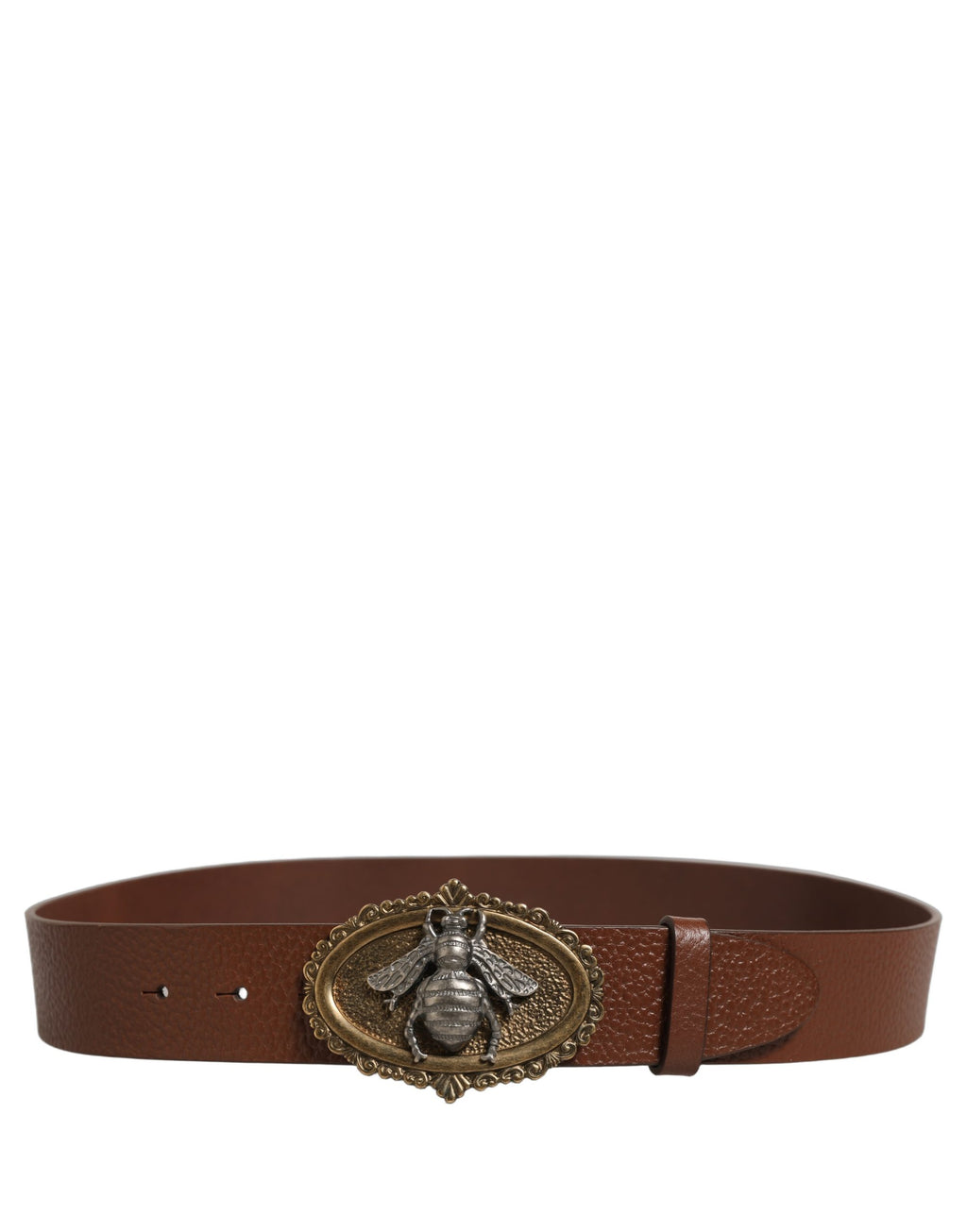 Dolce & Gabbana Brown Leather Bee Accent Metal Buckle Belt