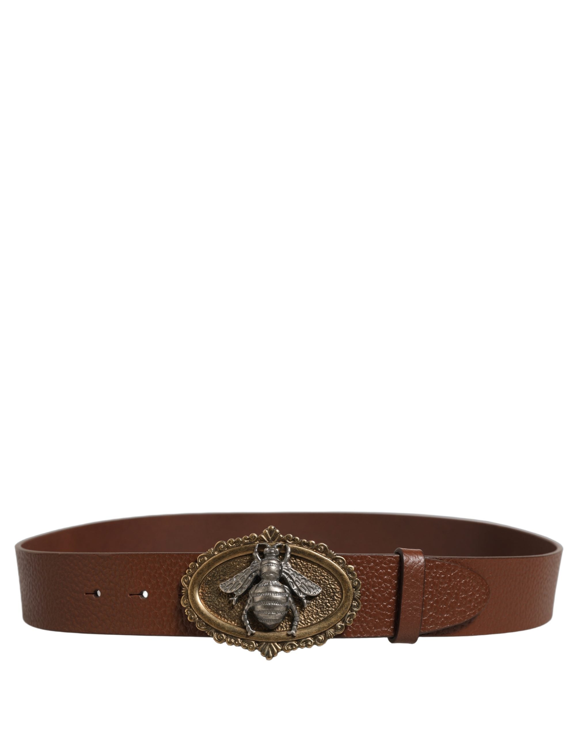 Dolce & Gabbana Brown Leather Bee Accent Metal Buckle Belt