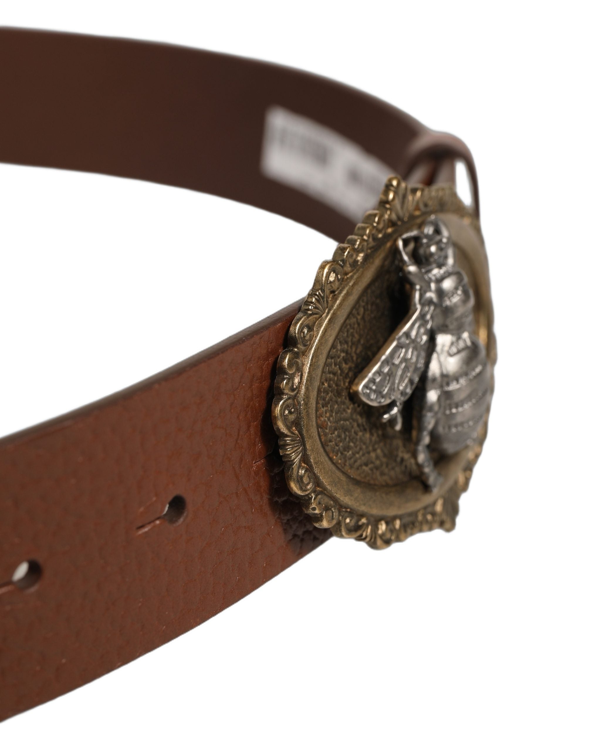 Dolce & Gabbana Brown Leather Bee Accent Metal Buckle Belt