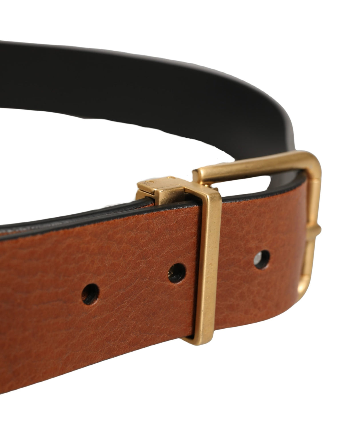 Dolce & Gabbana Brown Leather Gold Metal Rings Buckle Belt