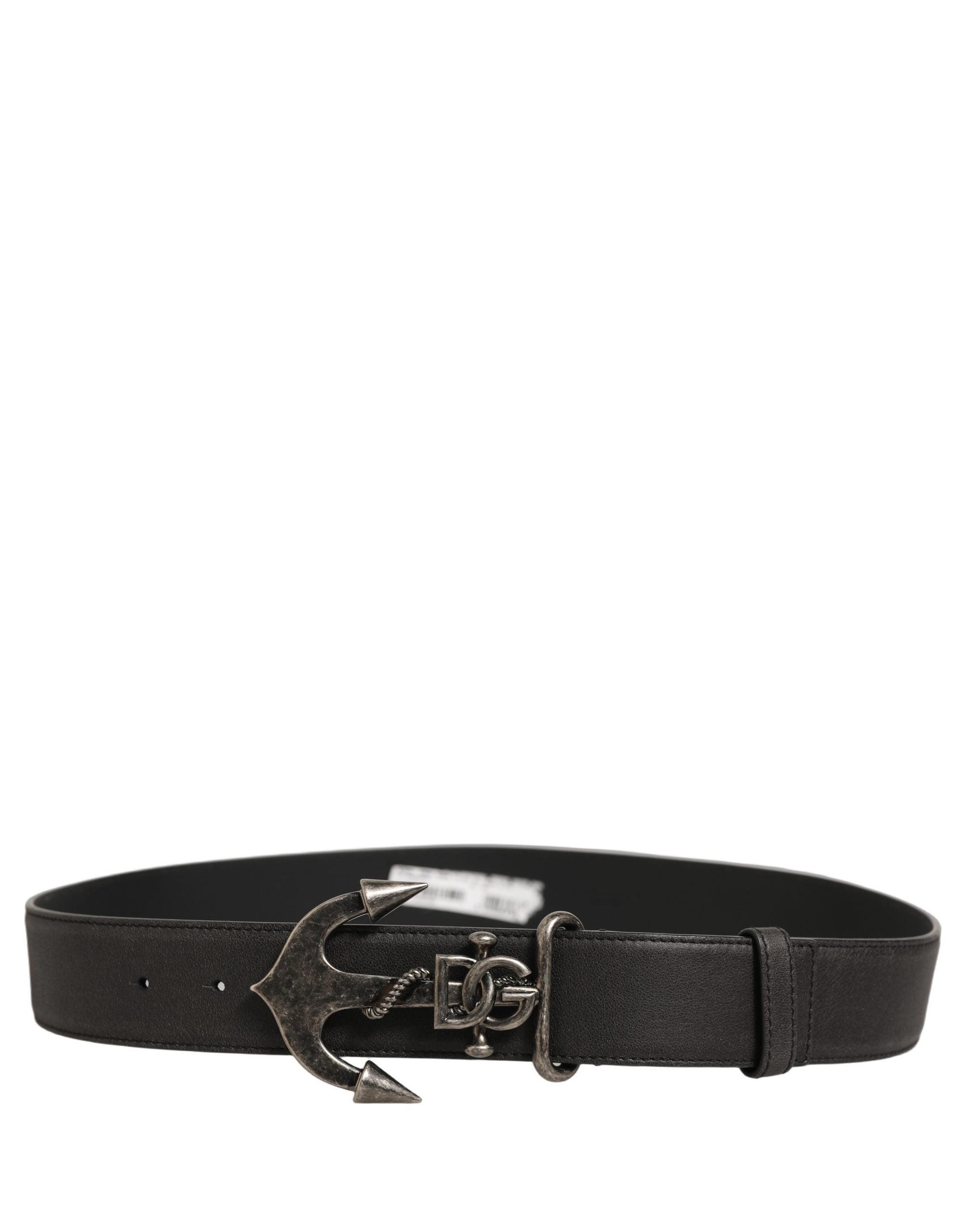 Dolce & Gabbana Black Leather Anchor Logo Metal Buckle Belt