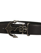 Dolce & Gabbana Black Leather Anchor Logo Metal Buckle Belt