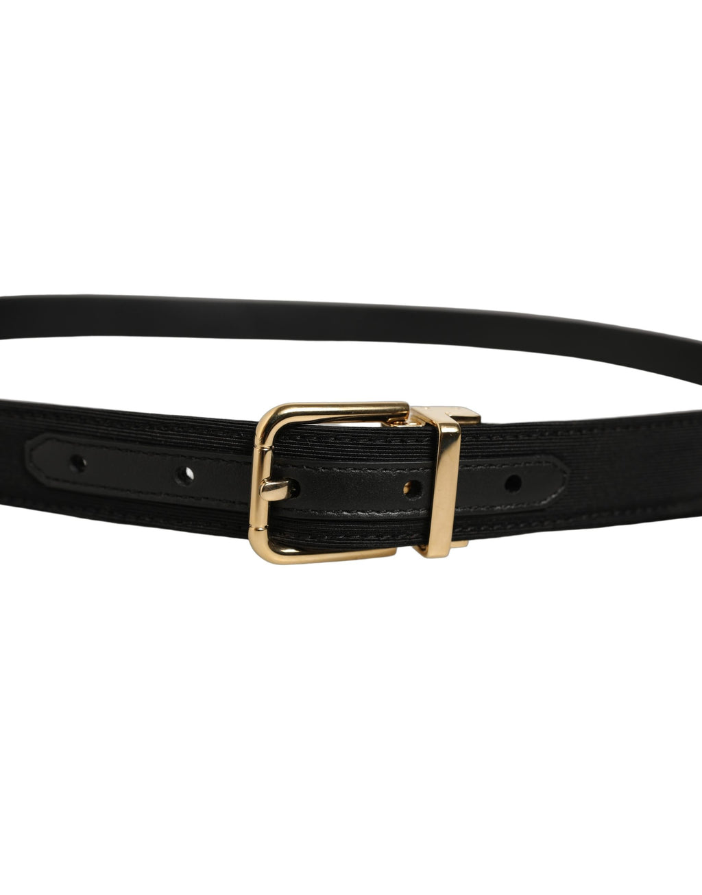 Dolce & Gabbana Black Canvas Leather Gold Metal Buckle Belt