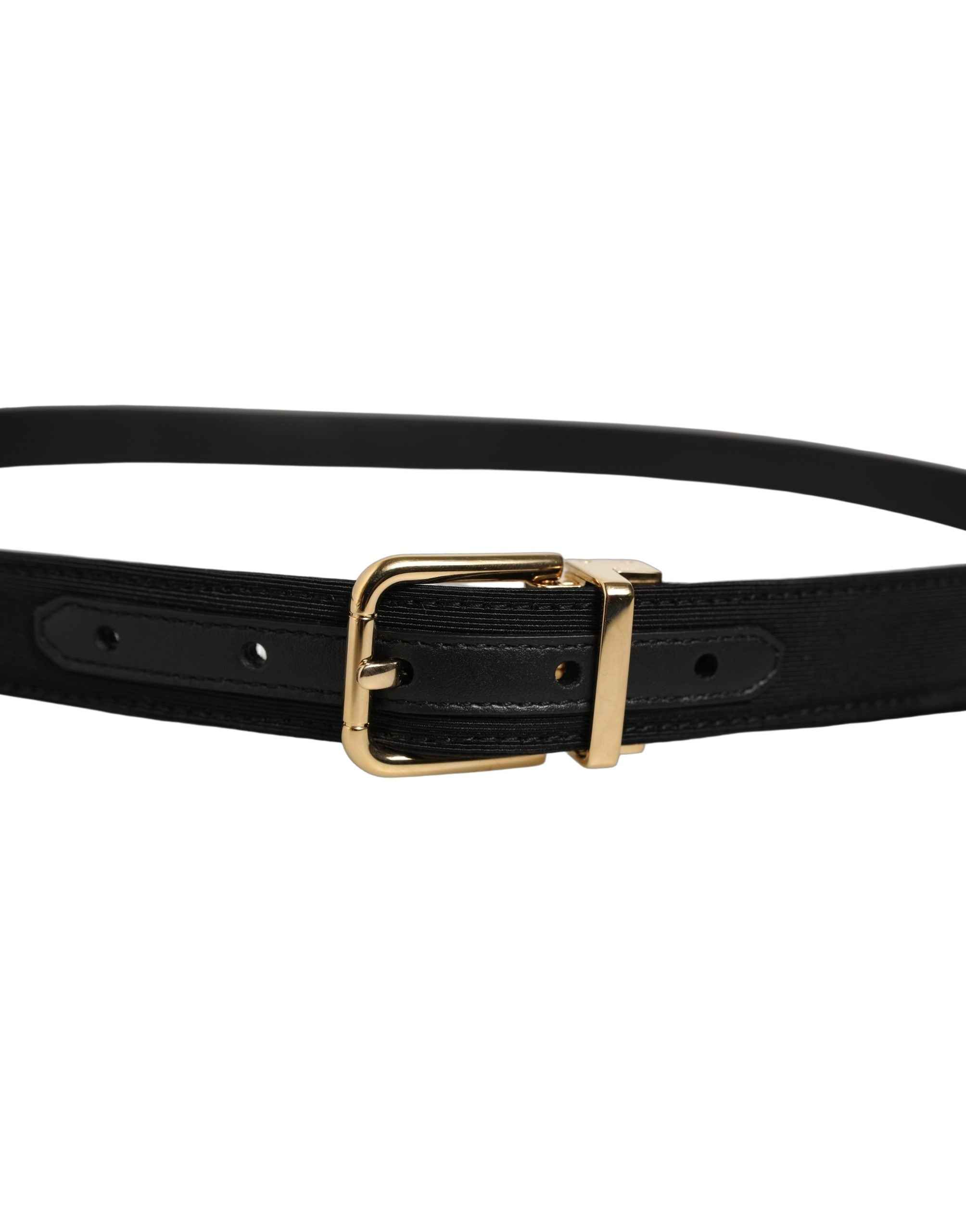 Dolce & Gabbana Black Canvas Leather Gold Metal Buckle Belt