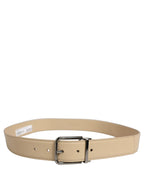 Dolce & Gabbana Beige Leather Silver Tone Metal Buckle Belt