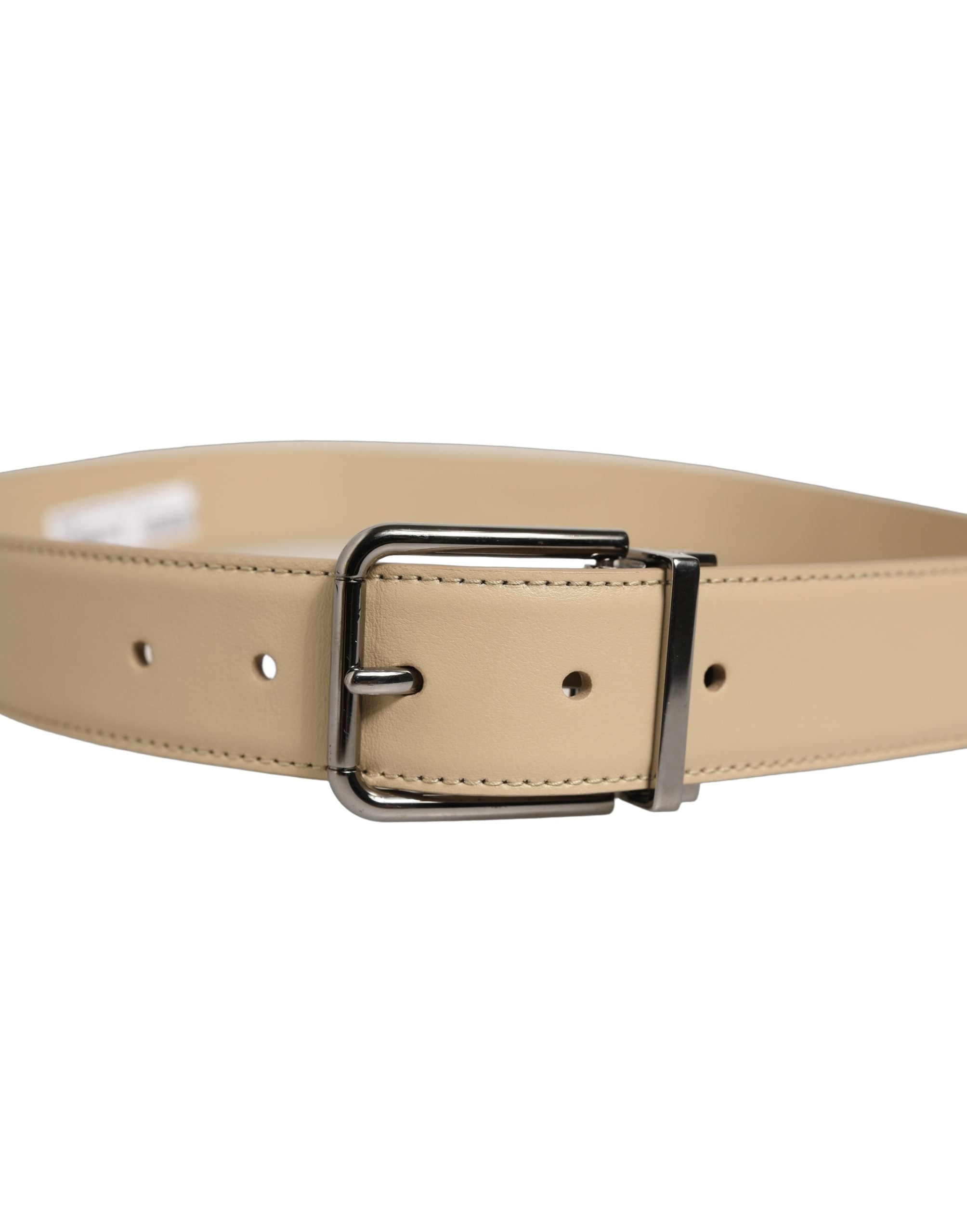 Dolce & Gabbana Beige Leather Silver Tone Metal Buckle Belt