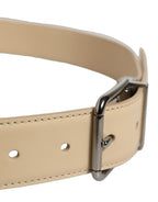 Dolce & Gabbana Beige Leather Silver Tone Metal Buckle Belt