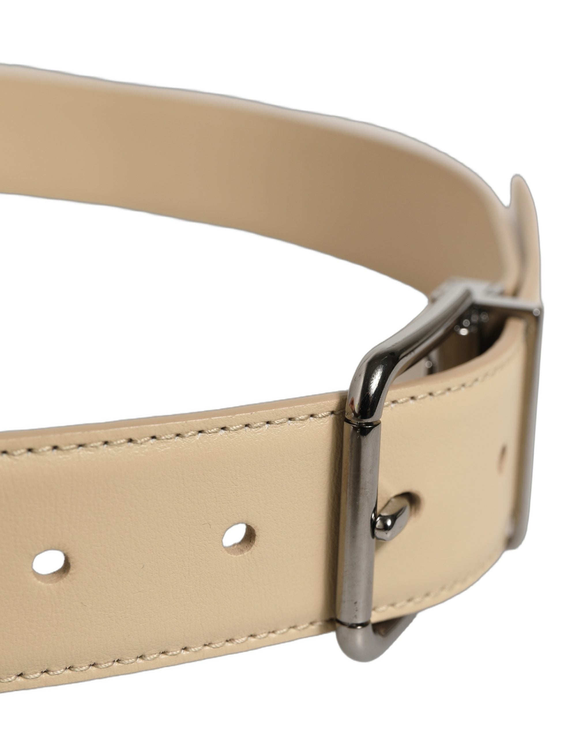 Dolce & Gabbana Beige Leather Silver Tone Metal Buckle Belt