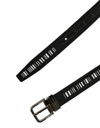 Dolce & Gabbana Black Fabric Leather Barcode Silver Buckle Belt