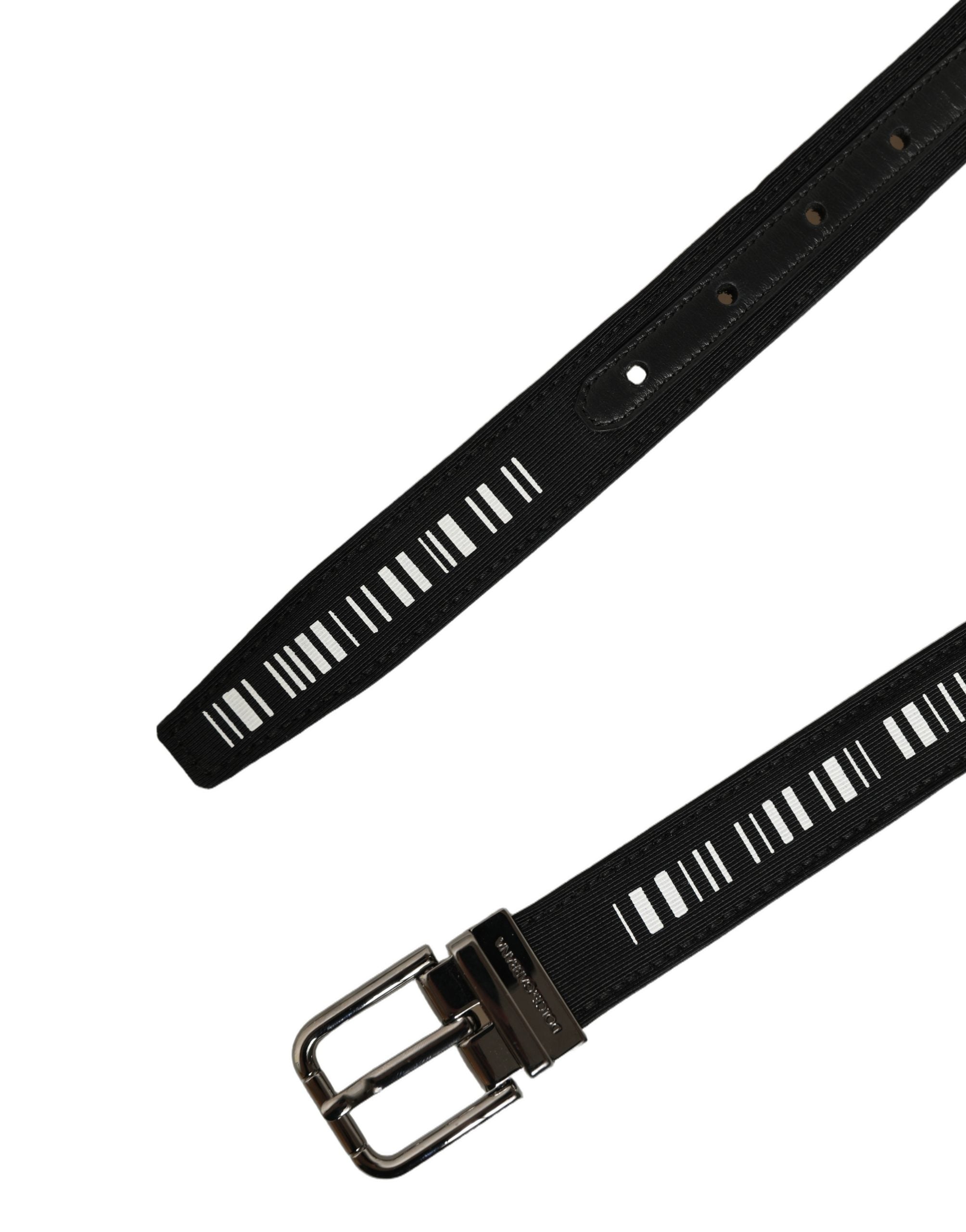 Dolce & Gabbana Black Fabric Leather Barcode Silver Buckle Belt