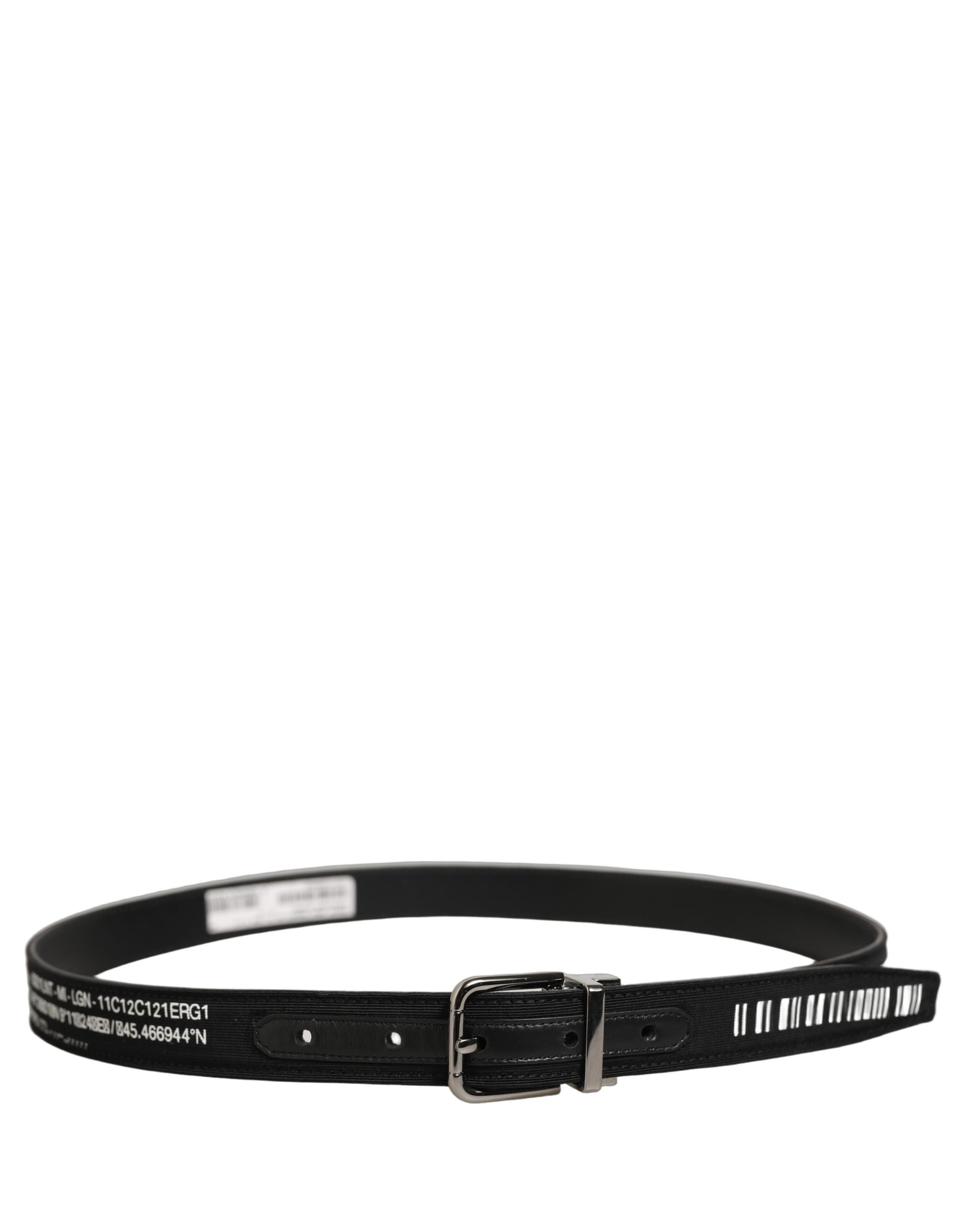 Dolce & Gabbana Black Fabric Leather Barcode Silver Buckle Belt