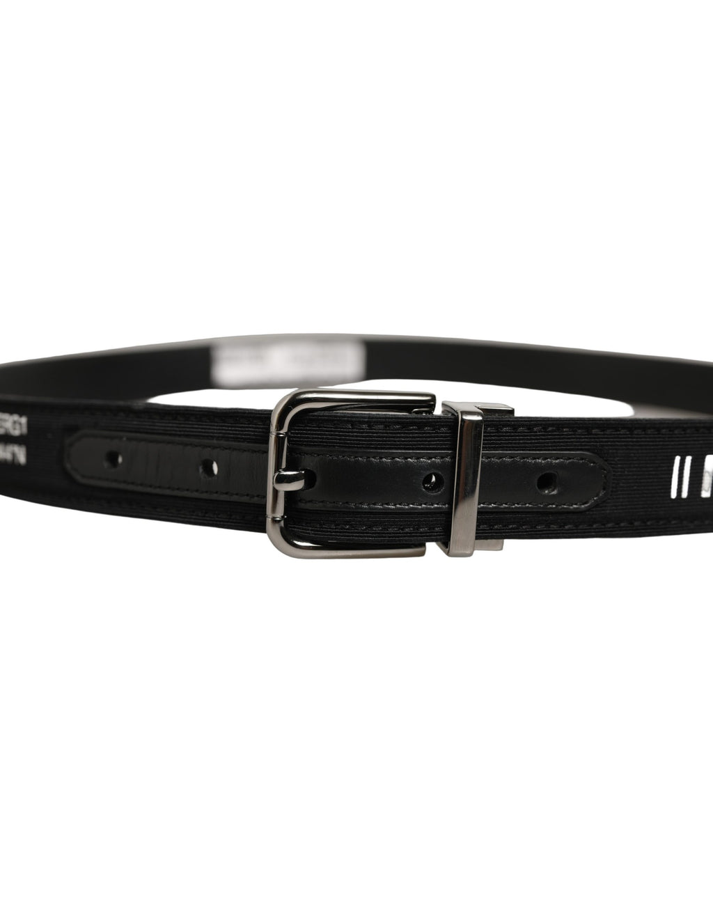 Dolce & Gabbana Black Fabric Leather Barcode Silver Buckle Belt