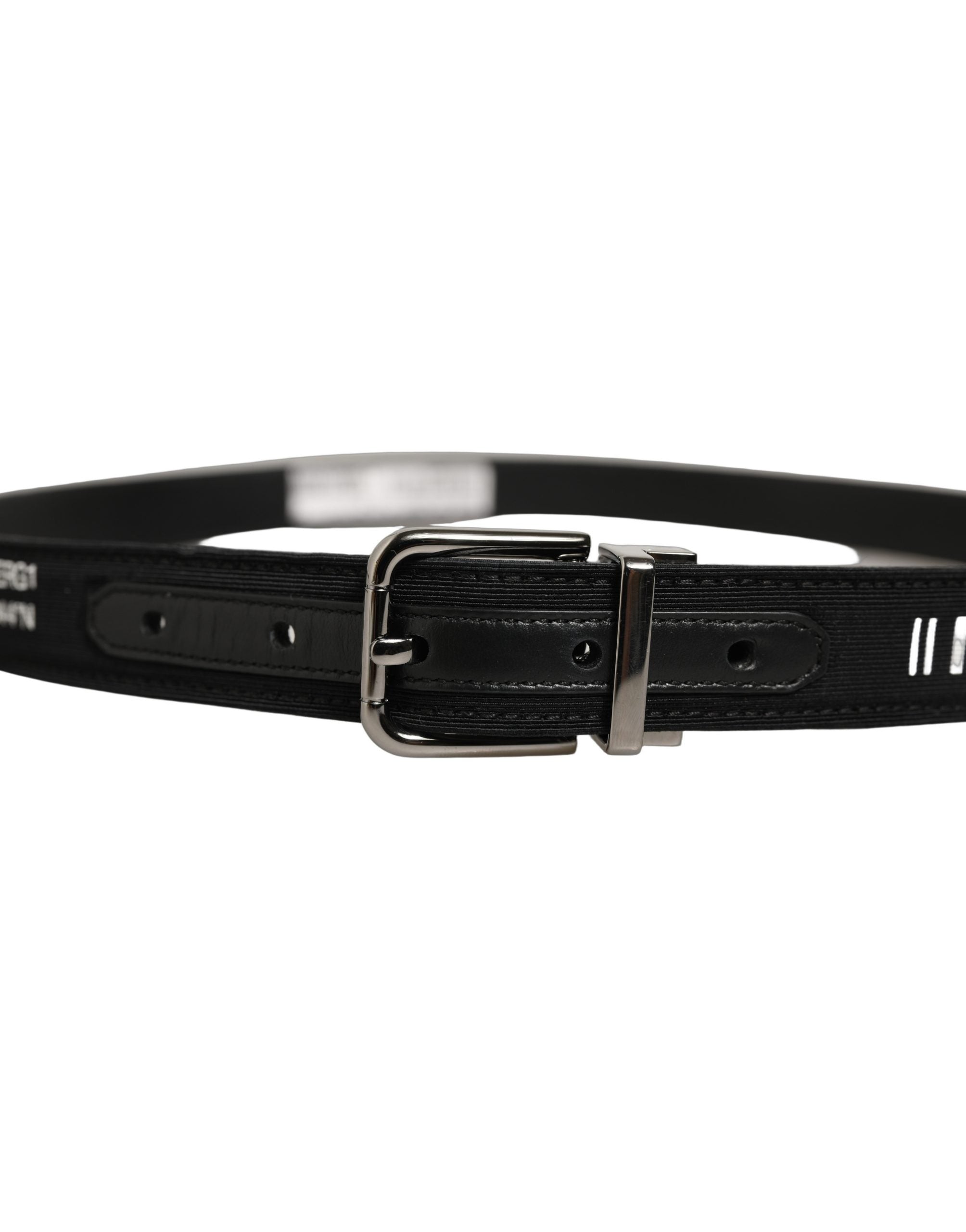 Dolce & Gabbana Black Fabric Leather Barcode Silver Buckle Belt