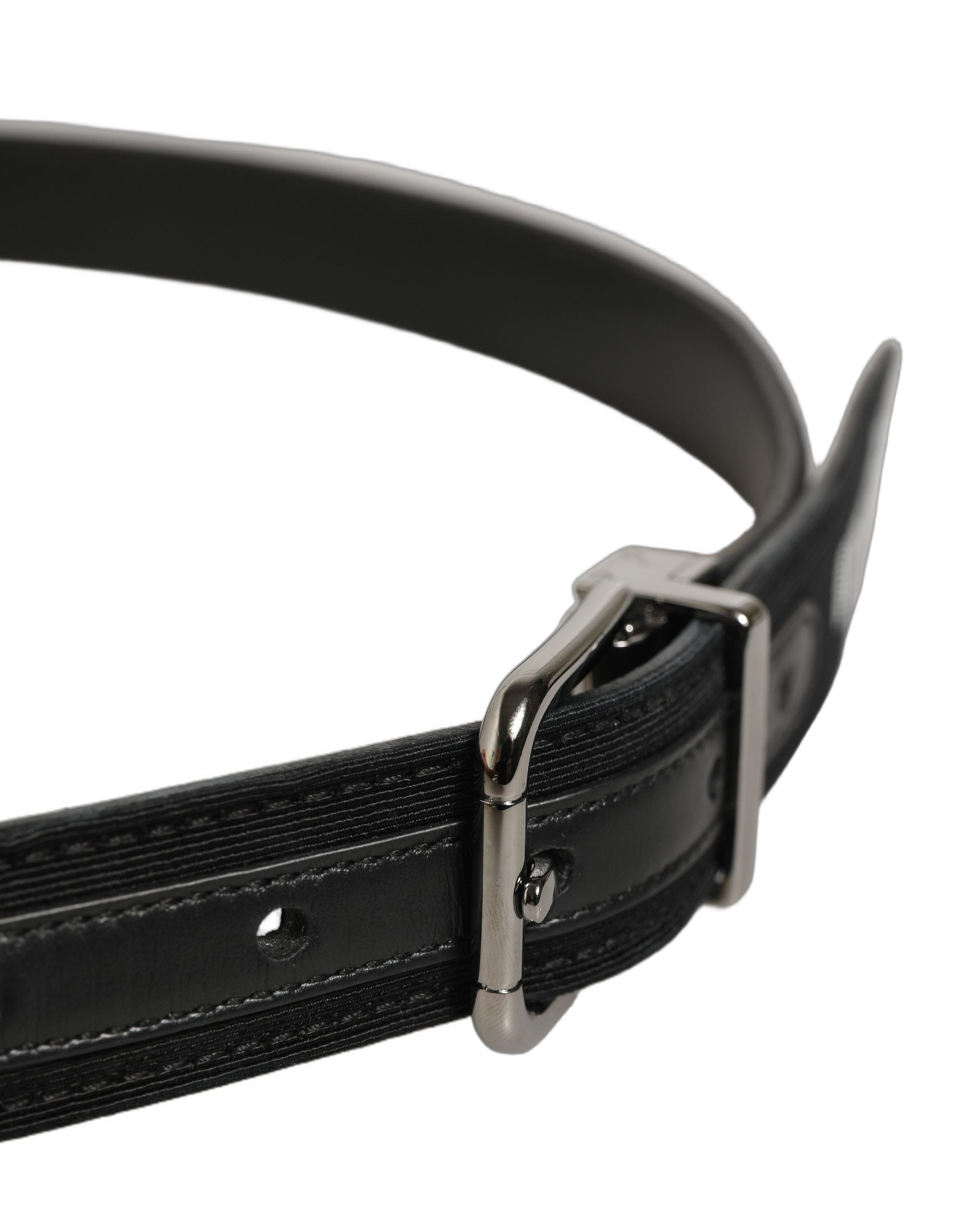 Dolce & Gabbana Black Fabric Leather Barcode Silver Buckle Belt