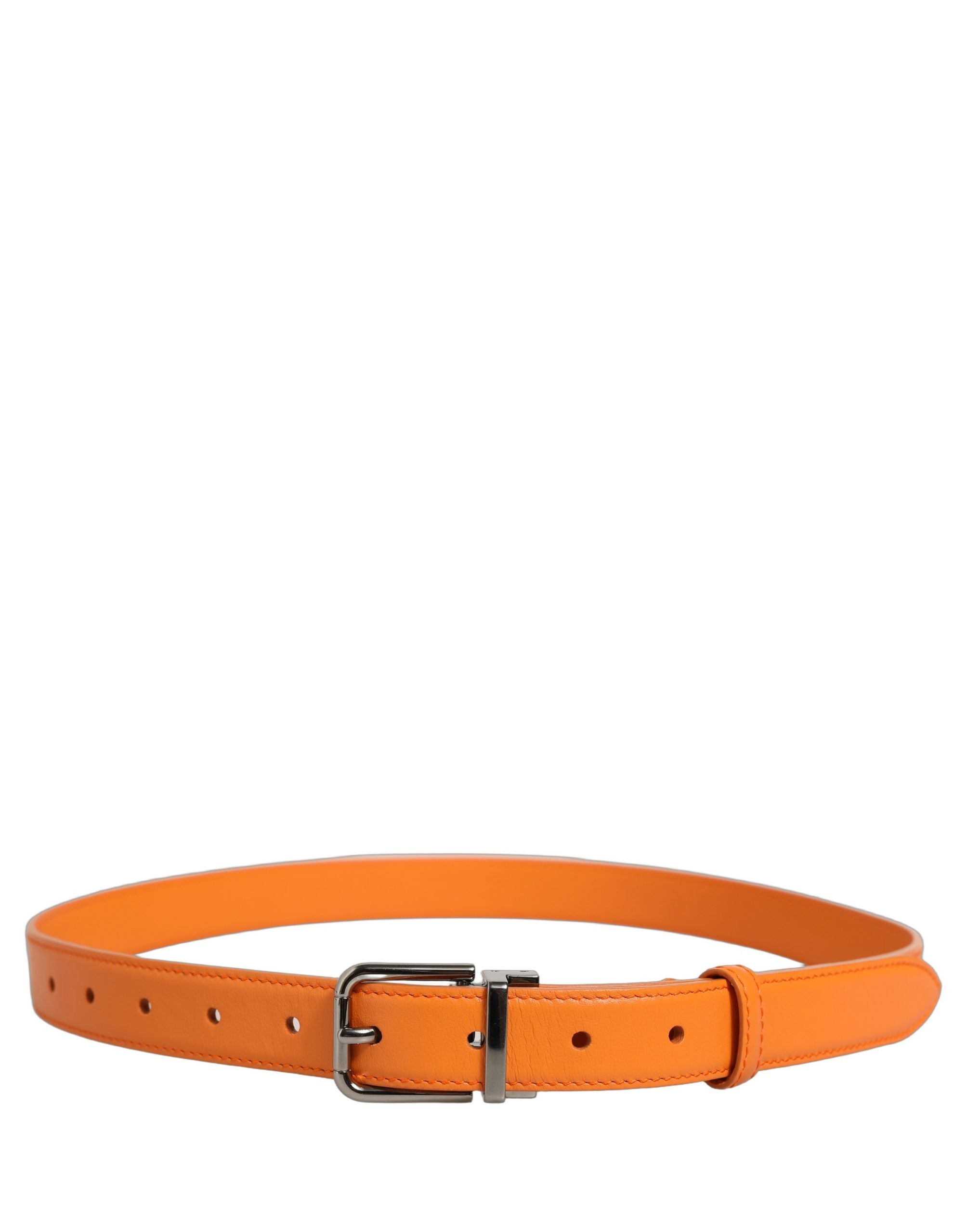 Dolce & Gabbana Orange Leather Silver Tone Metal Buckle Belt